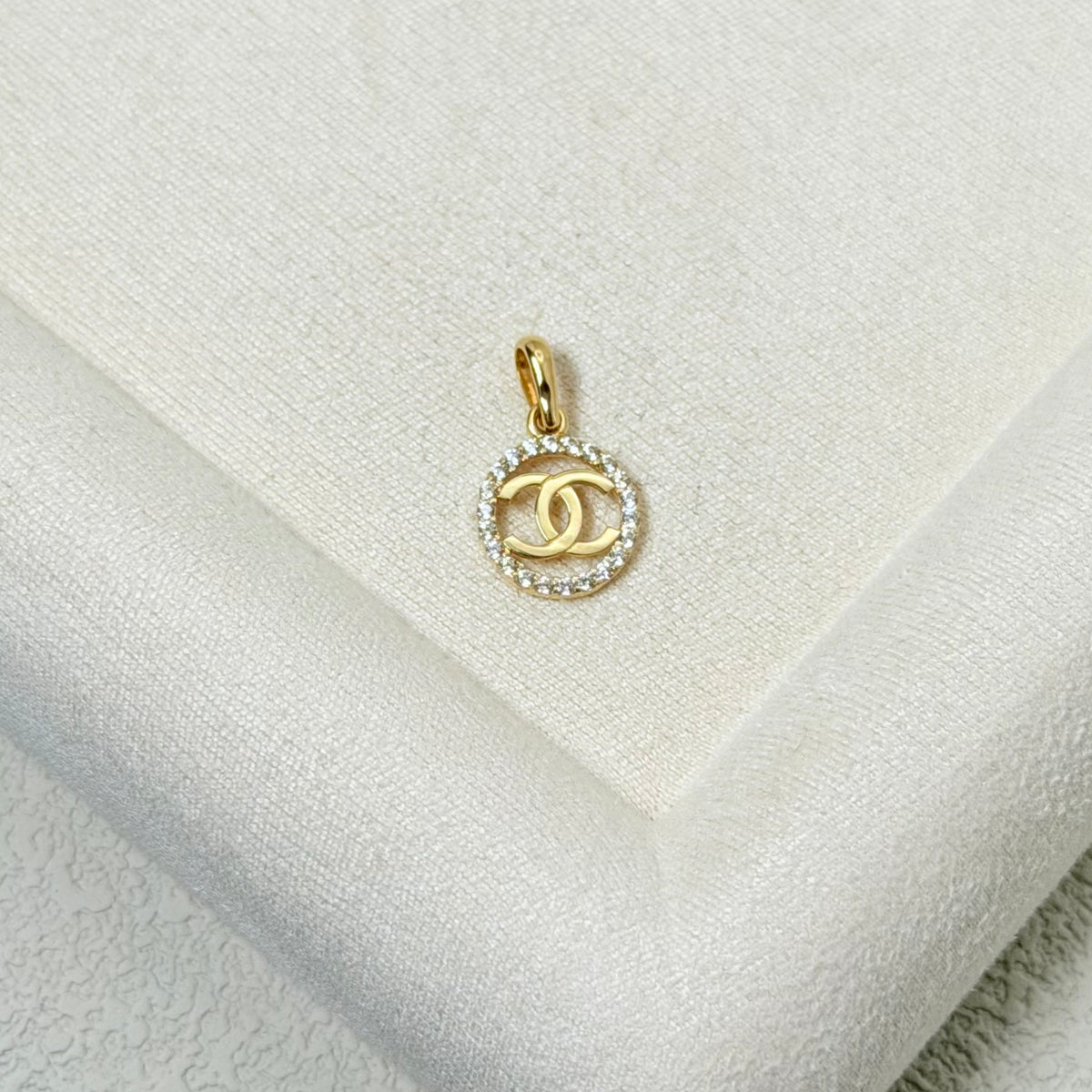Yellow Gold Double-C Logo Pendant with Zircon Halo
