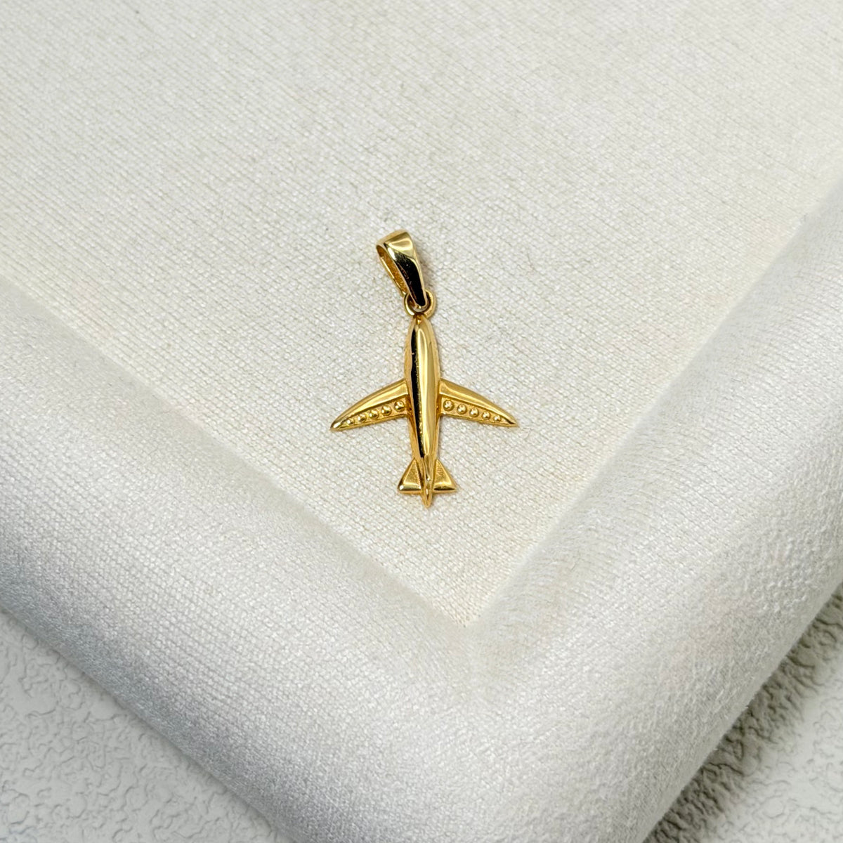 Yellow Gold Airplane Pendant with Textured Wing Details