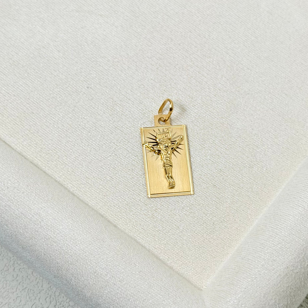 Rectangular Crucifix Pendant in Yellow Gold
