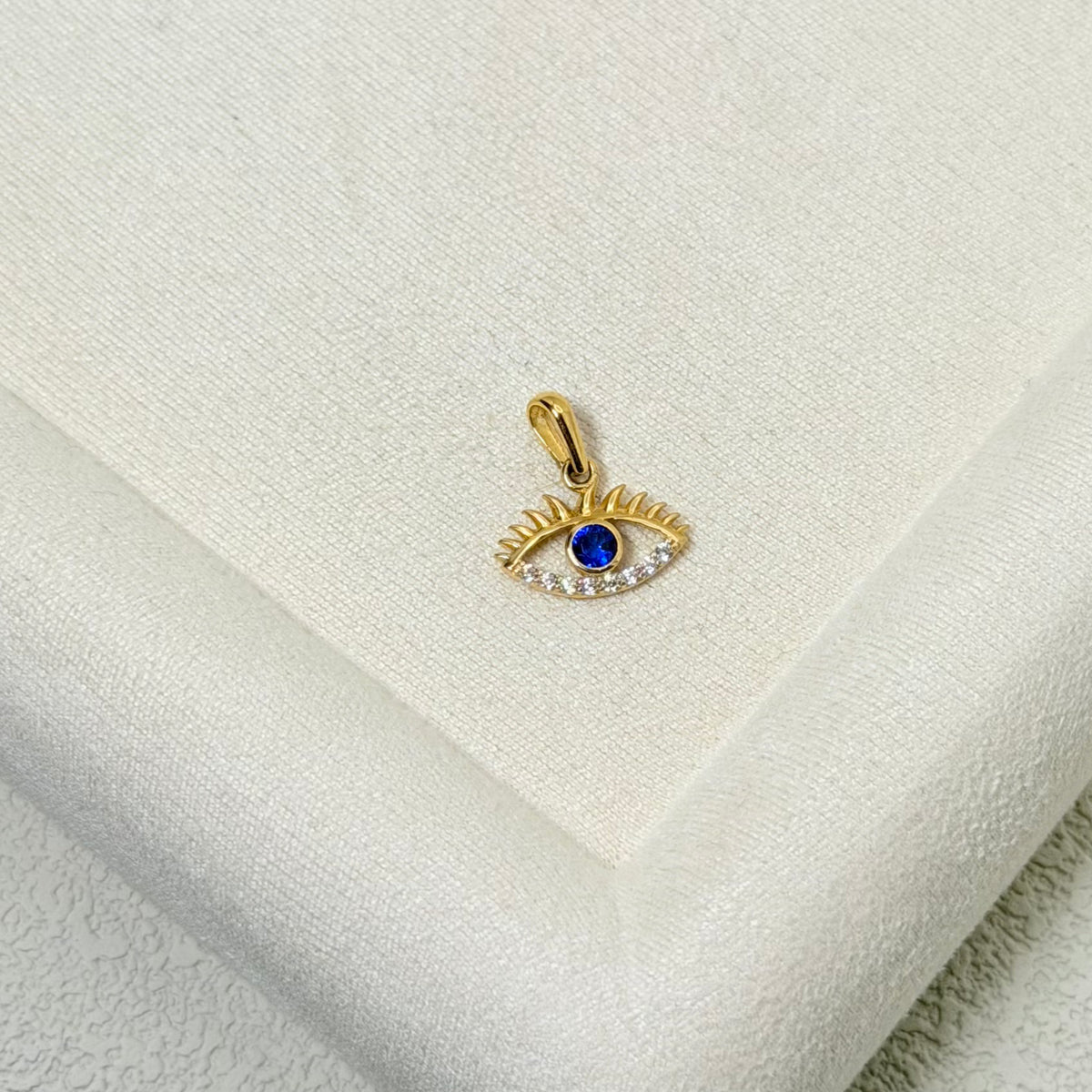 Yellow Gold Evil Eye Pendant with Royal Blue Sapphire