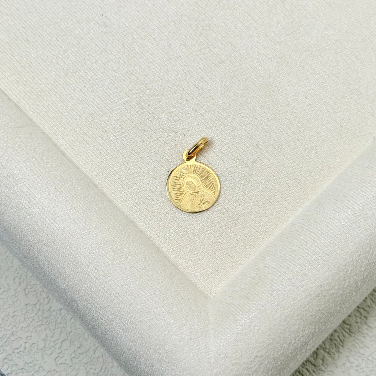 Yellow Gold Virgin Mary Engraved Round Pendant