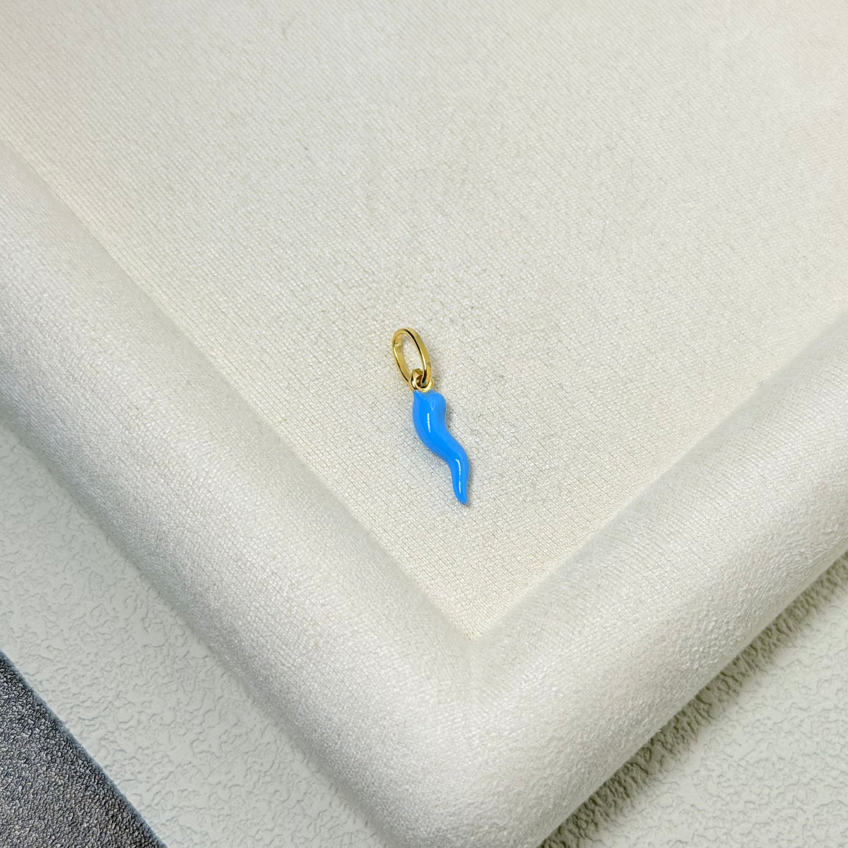 Yellow Gold Blue Enamel Horn Pendant