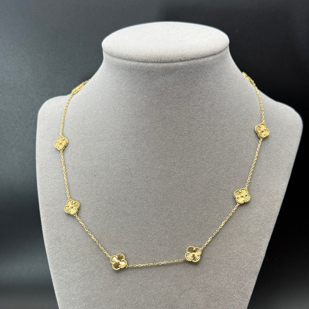 Yellow Gold Textured Quatrefoil Charm Necklace