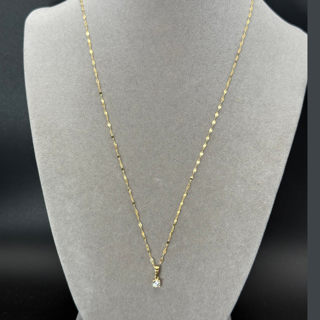 Yellow Gold Link Chain Necklace with Zircon