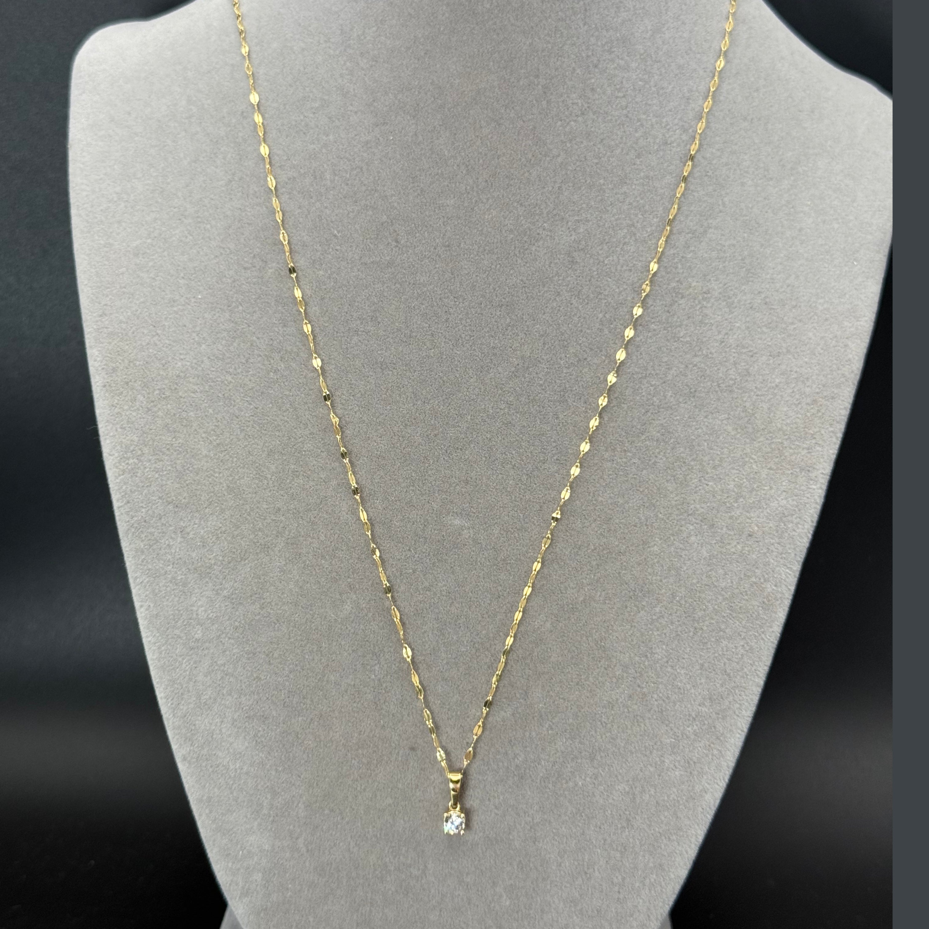 Yellow Gold Link Chain Necklace with Zircon