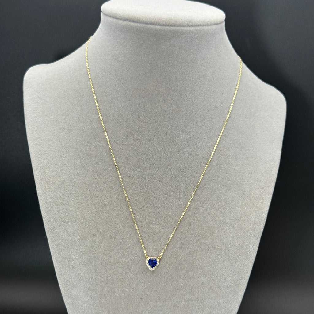 Heart-Shaped Royal Blue Sapphire Halo Necklace in Yellow Gold
