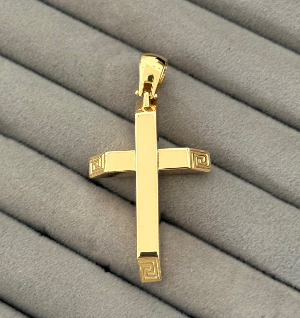 Yellow Gold Cross Pendant with Geometric Details