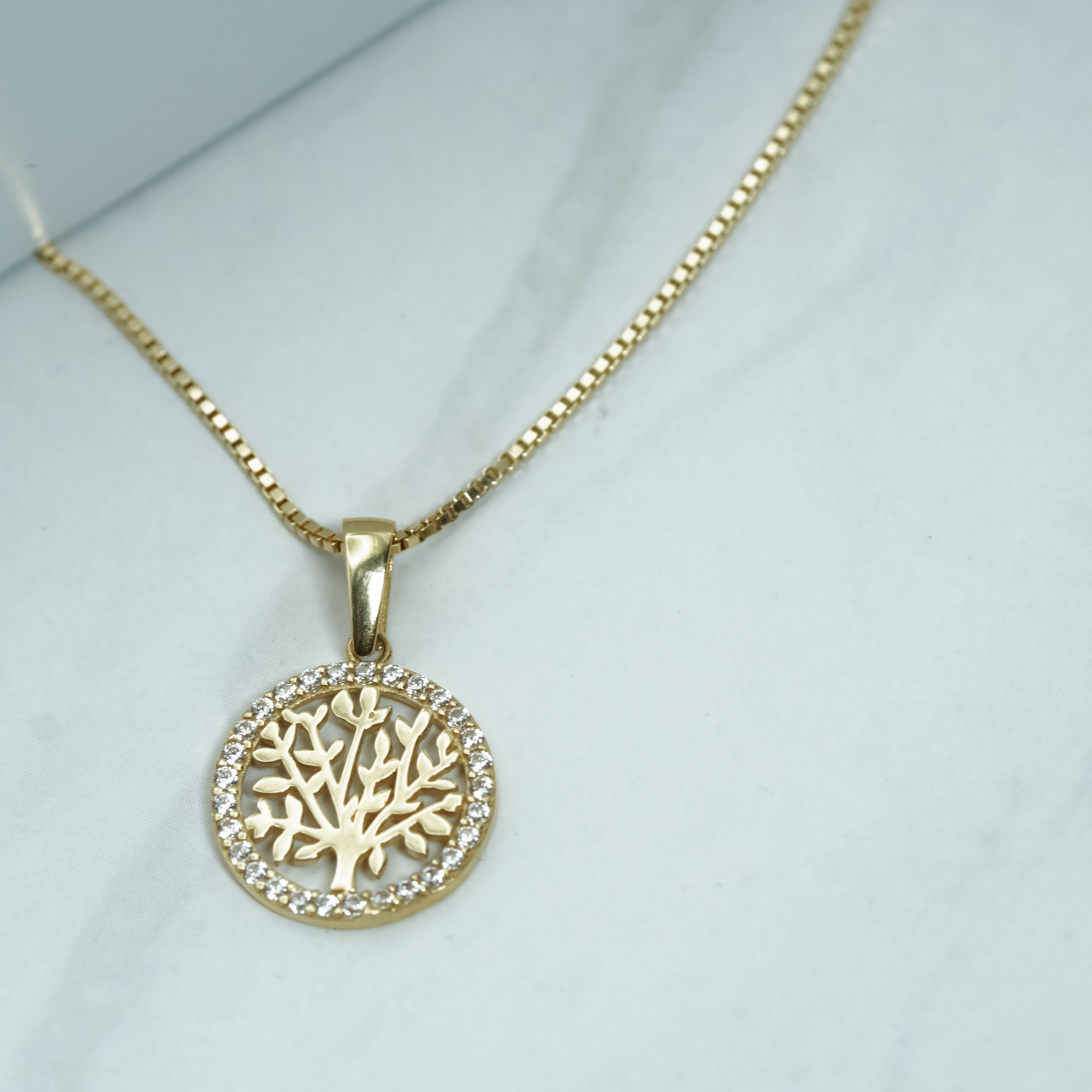 Yellow Gold zirconia Tree of Life Pendant Necklace