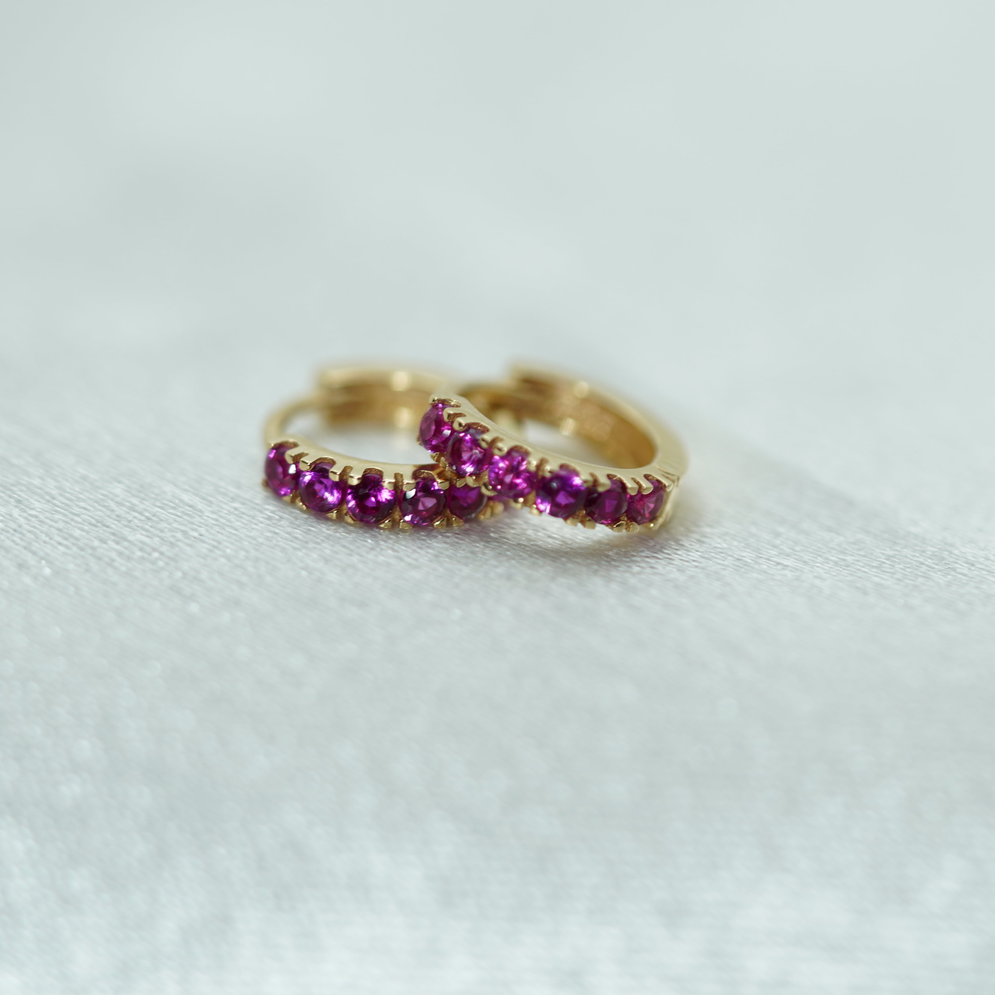 Pink Zircon Hoop Earrings in Yellow Gold