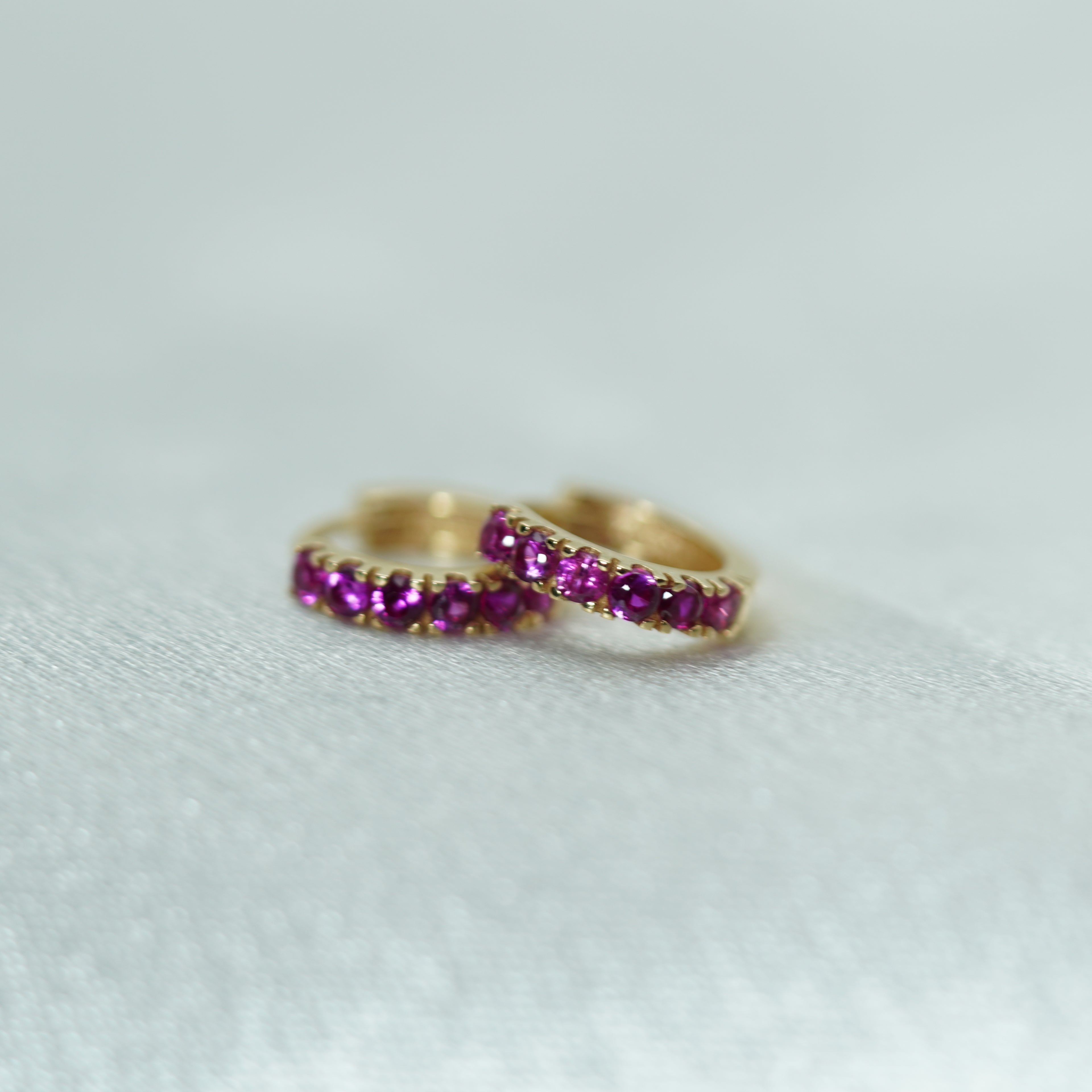 Pink Zircon Hoop Earrings in Yellow Gold