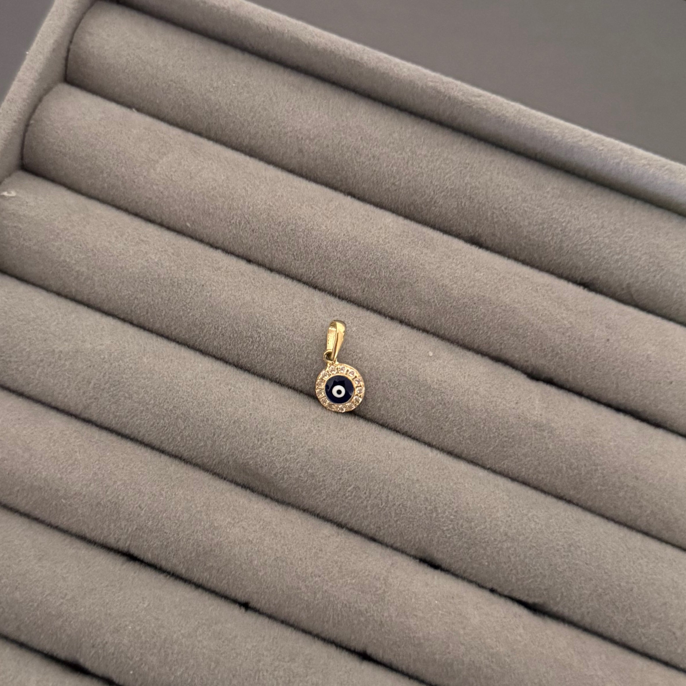 Yellow Gold Evil Eye Pendant with Zircon Halo