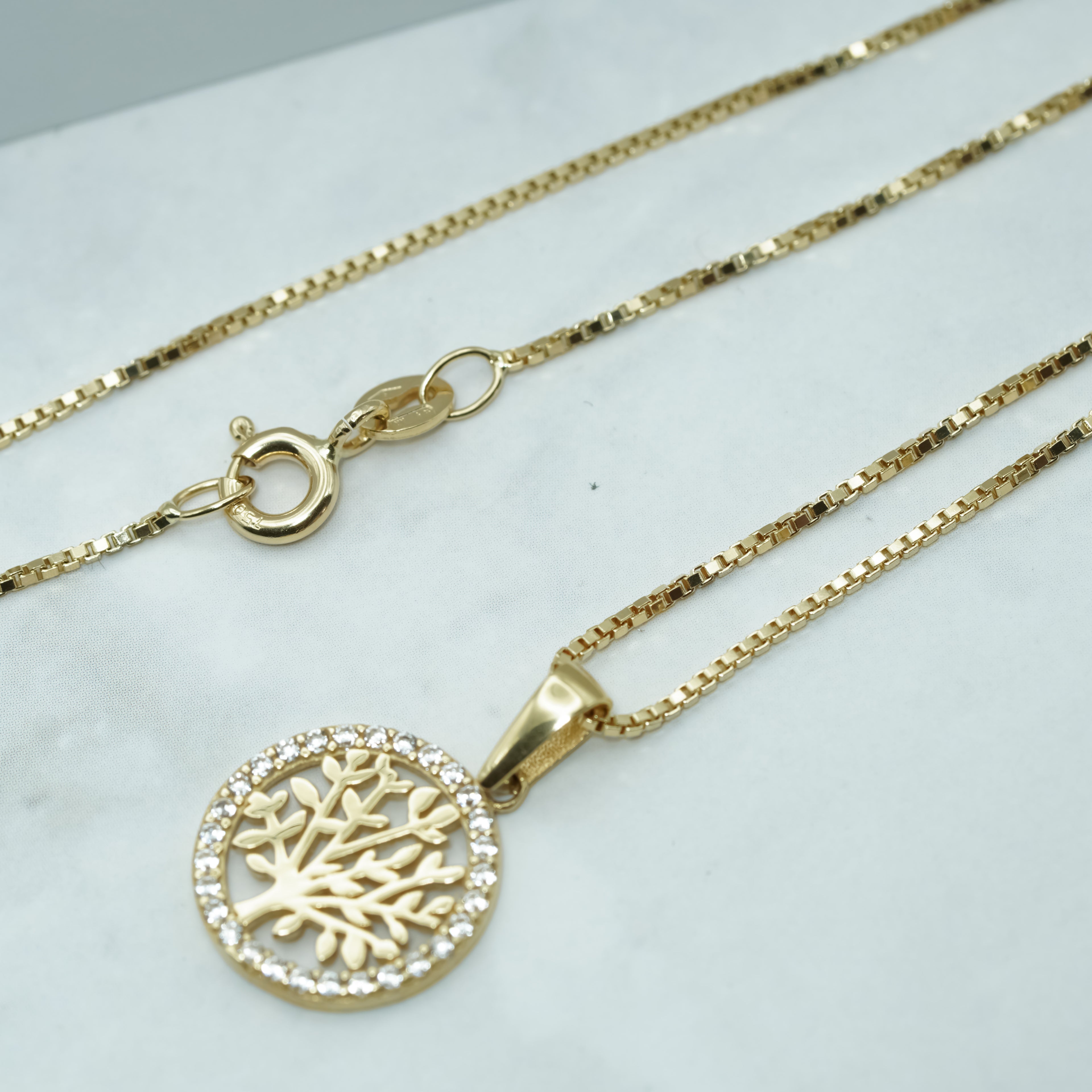 Yellow Gold zirconia Tree of Life Pendant Necklace