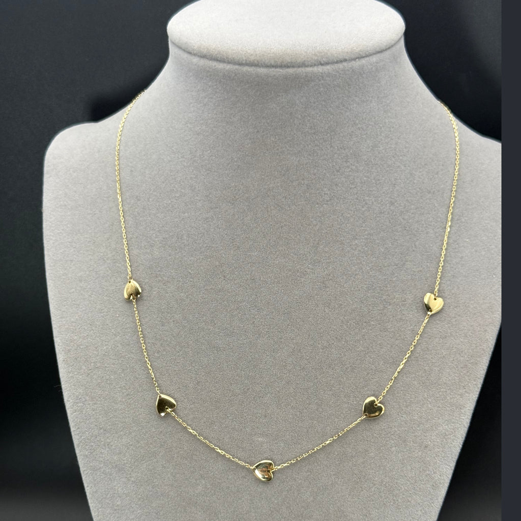 Yellow Gold Heart Station Charm Necklace