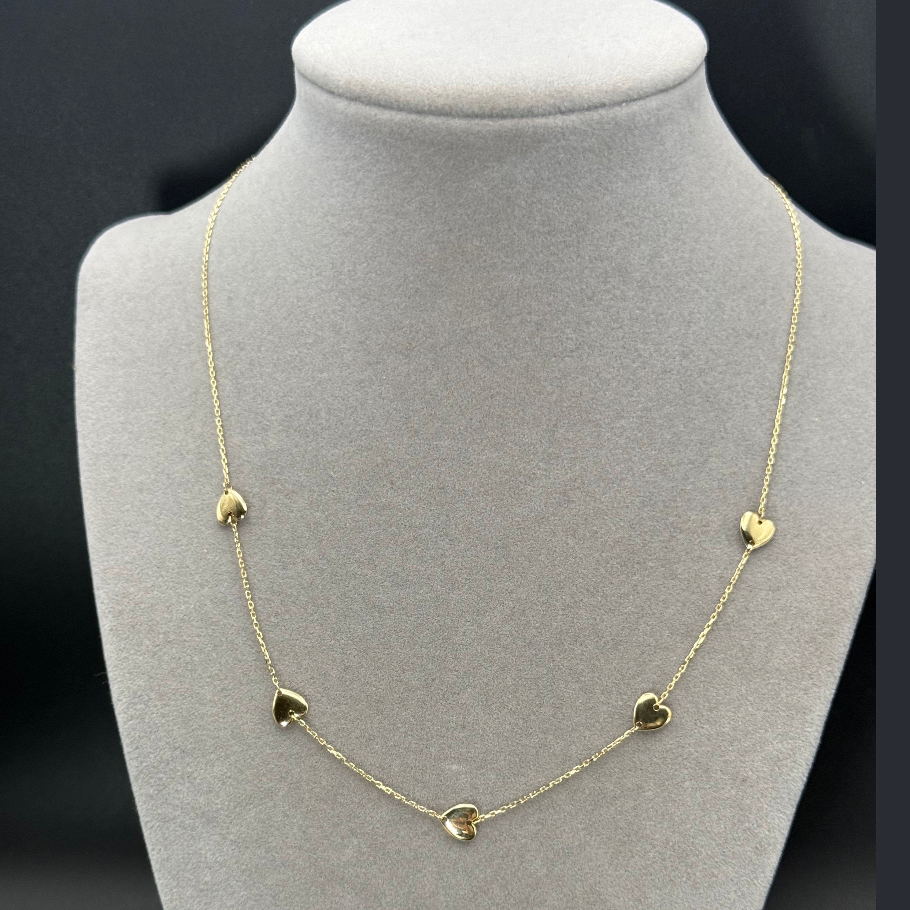 Yellow Gold Heart Station Charm Necklace