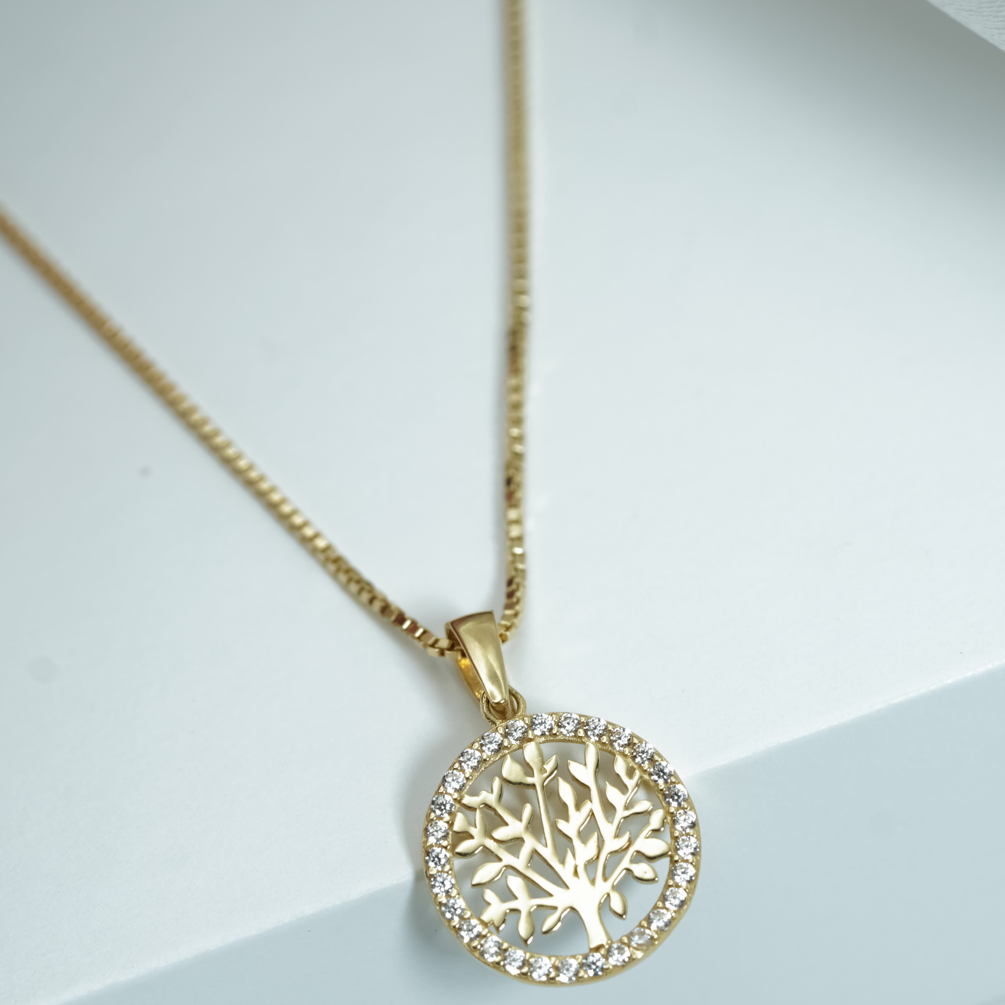 Yellow Gold zirconia Tree of Life Pendant Necklace