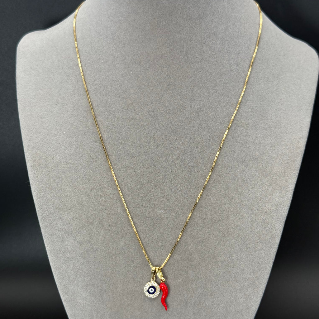 Yellow Gold Box Chain Necklace with Zircon