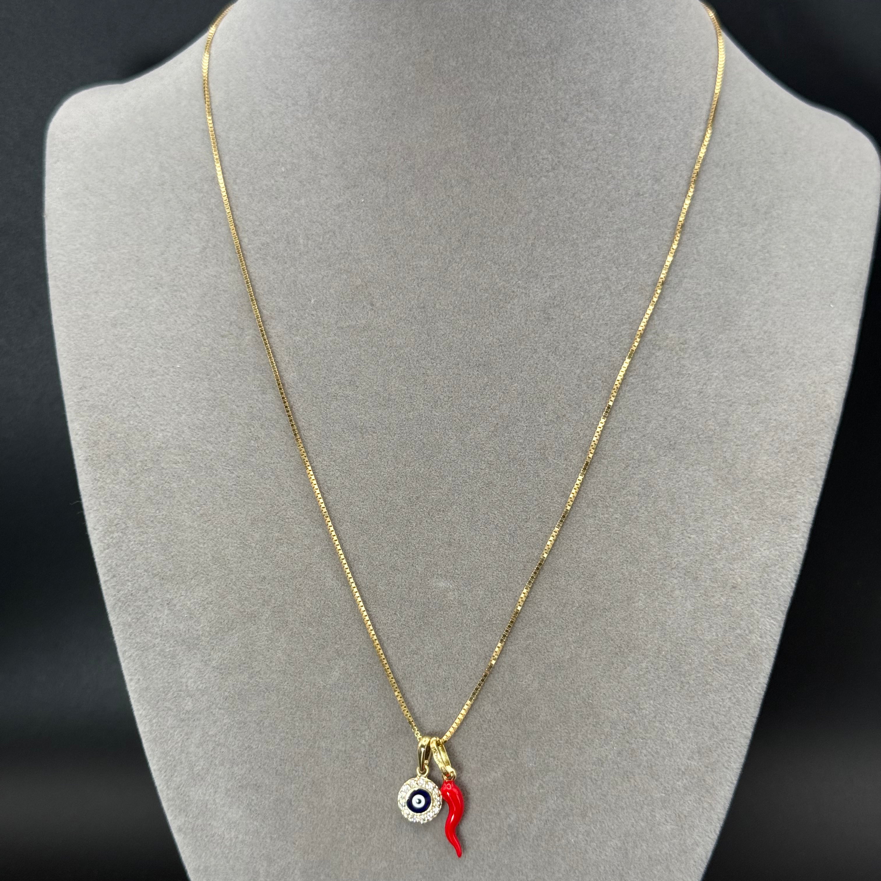 Yellow Gold Box Chain Necklace with Zircon