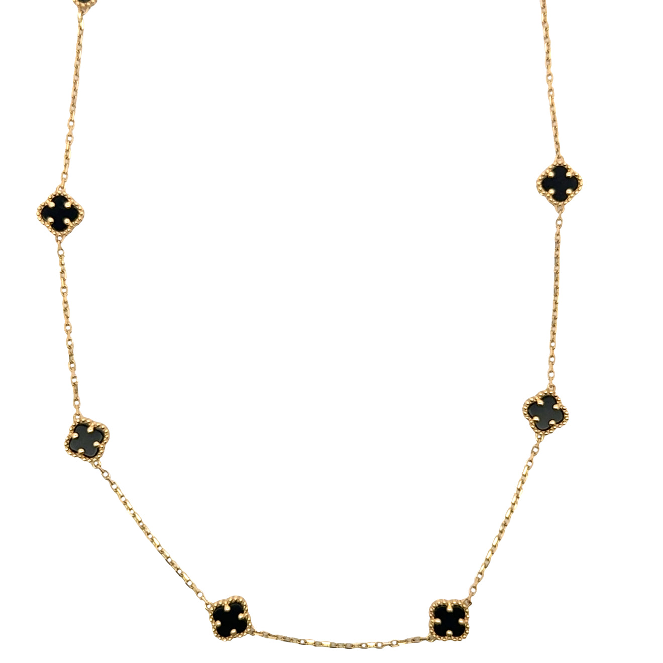 Onyx Clover Charm Necklace in Yellow Gold