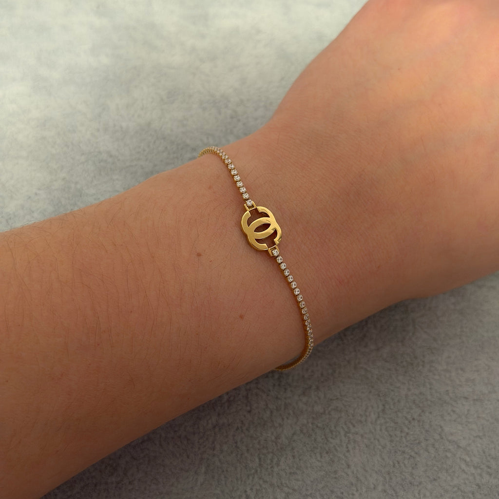 Yellow Gold zirconia Tennis Bracelet with Interlocking Logo