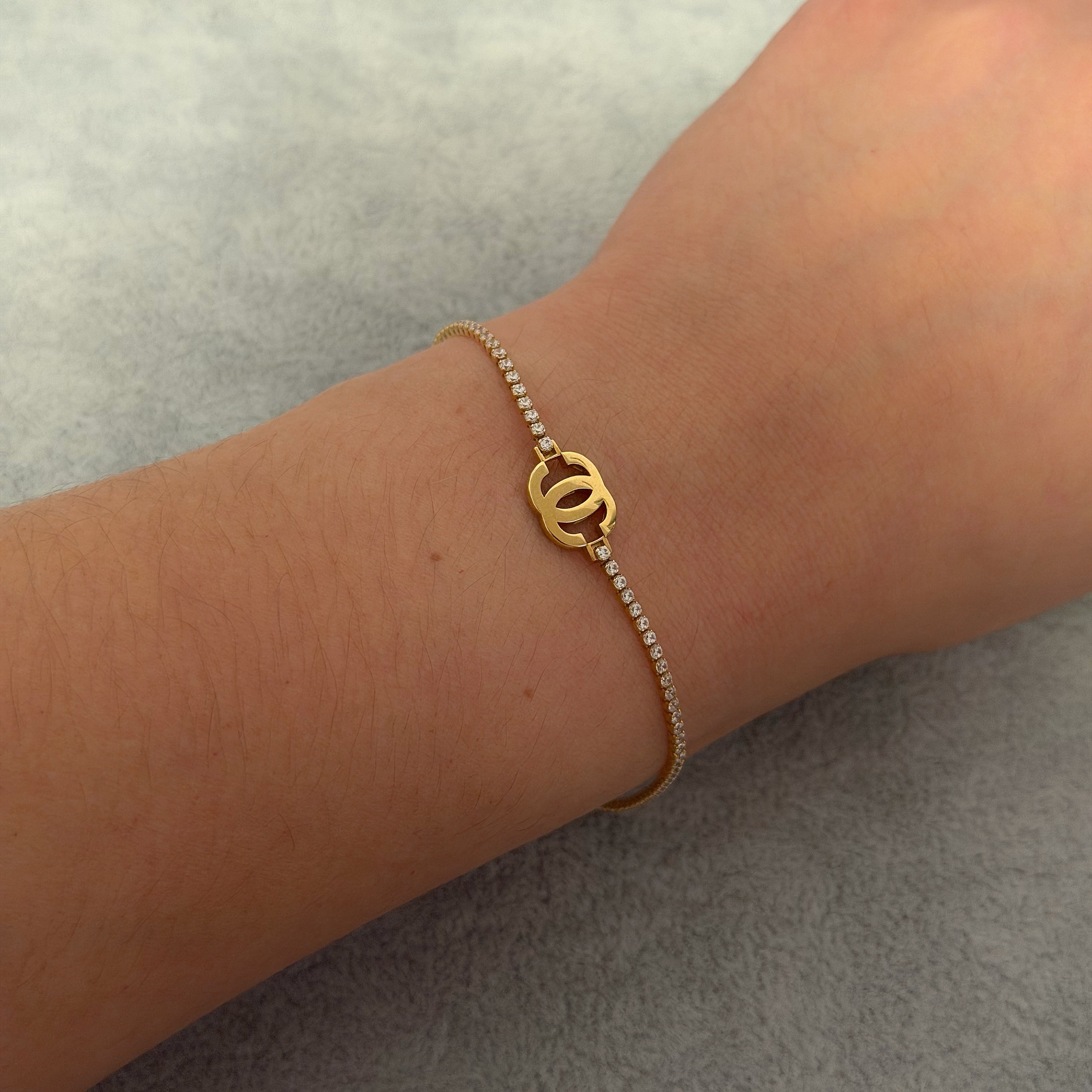 Yellow Gold zirconia Tennis Bracelet with Interlocking Logo