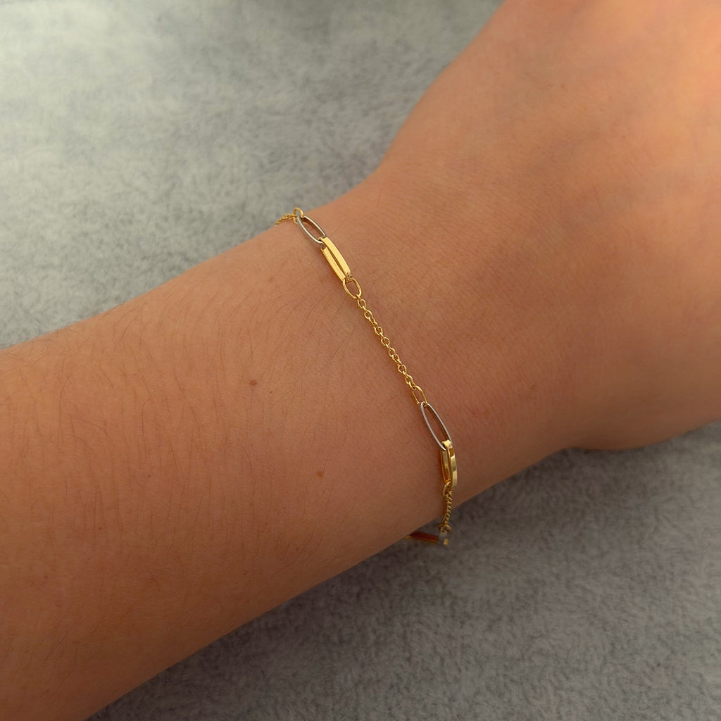 Two-Tone Mixed Link Chain Bracelet in Yellow Gold