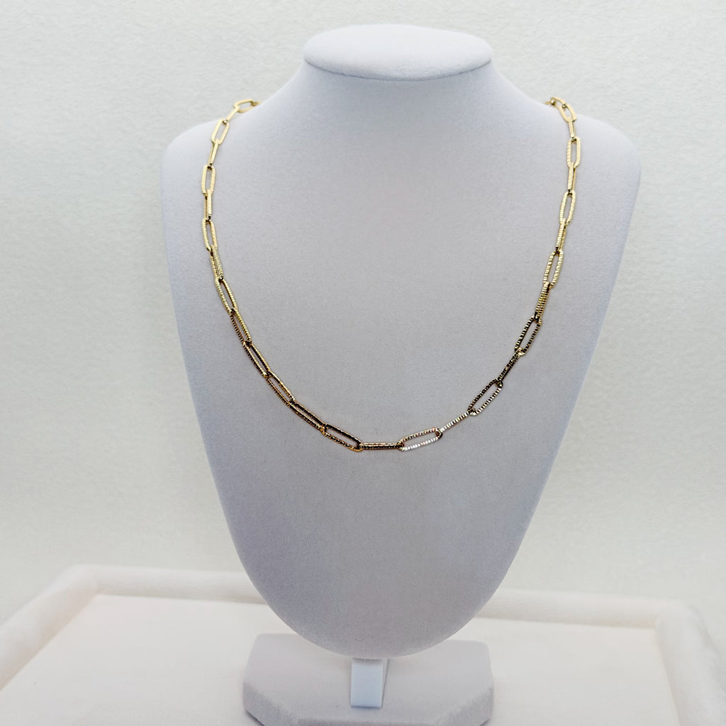 Pavé Paperclip Chain Necklace in Yellow Gold