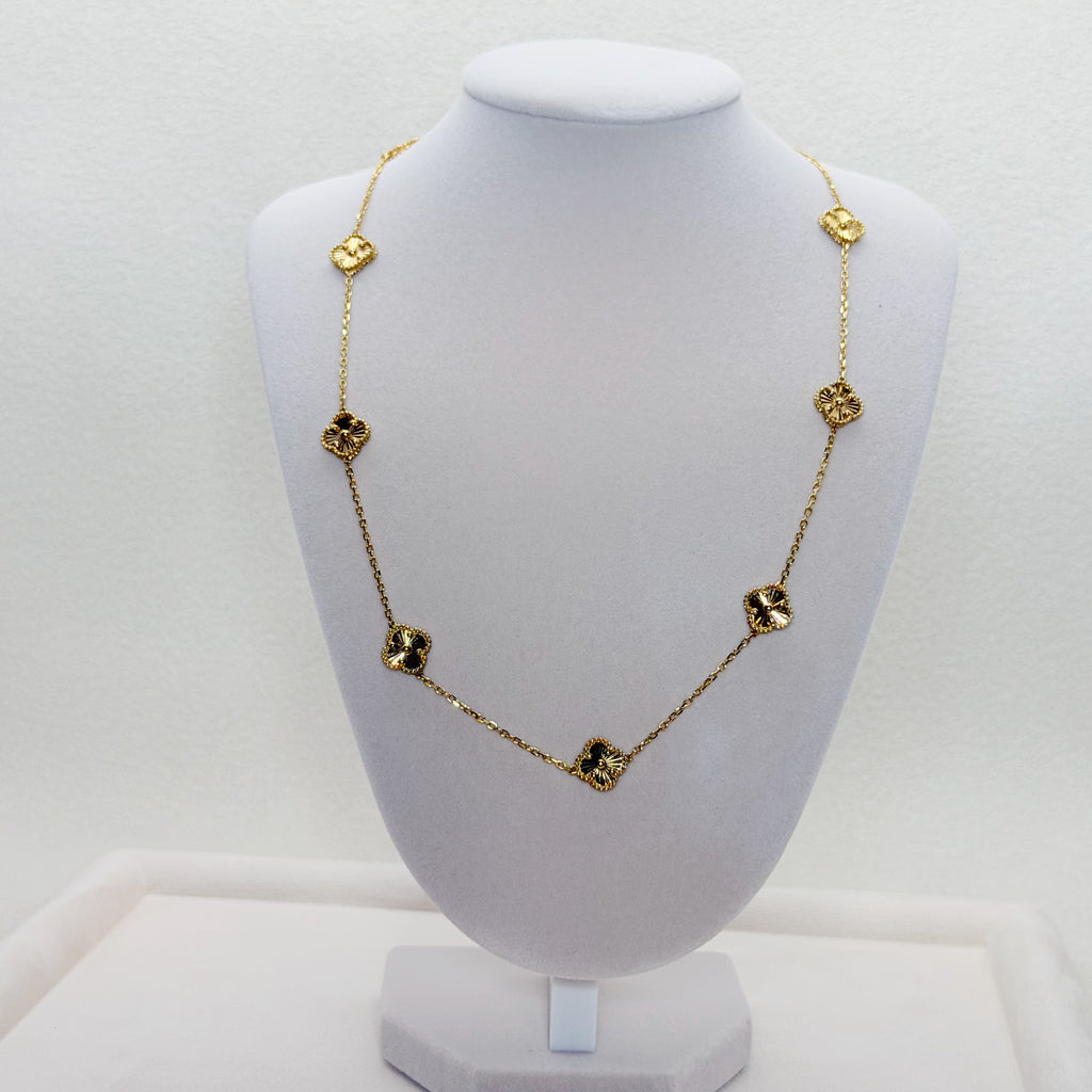 Yellow Gold Textured Quatrefoil Charm Necklace