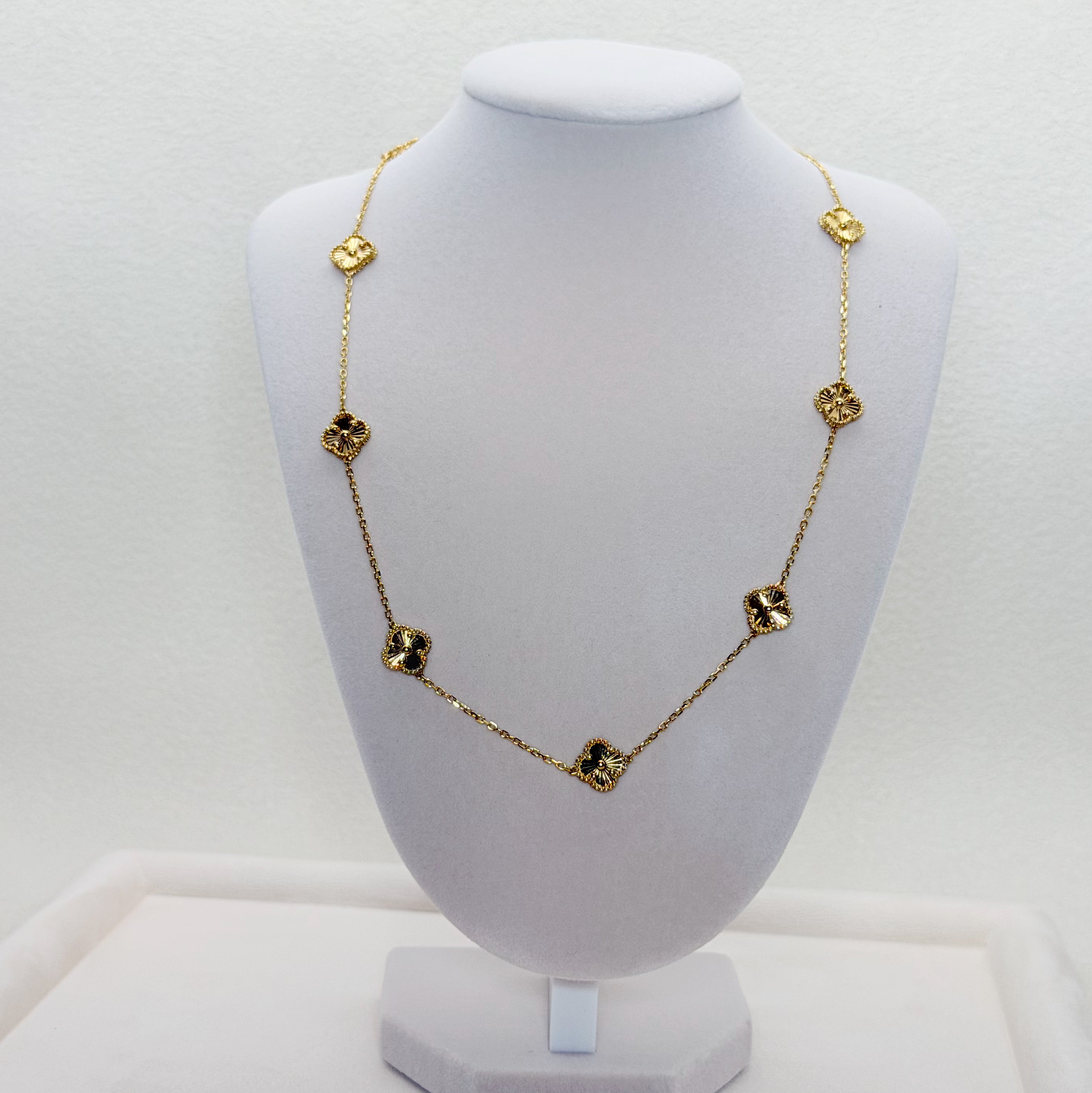 Yellow Gold Textured Quatrefoil Charm Necklace