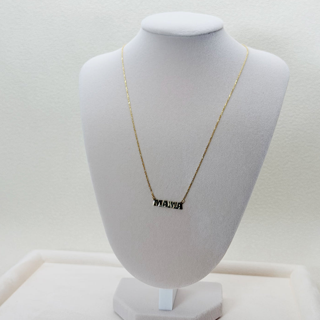 Yellow Gold MAMA Letter Pendant Necklace