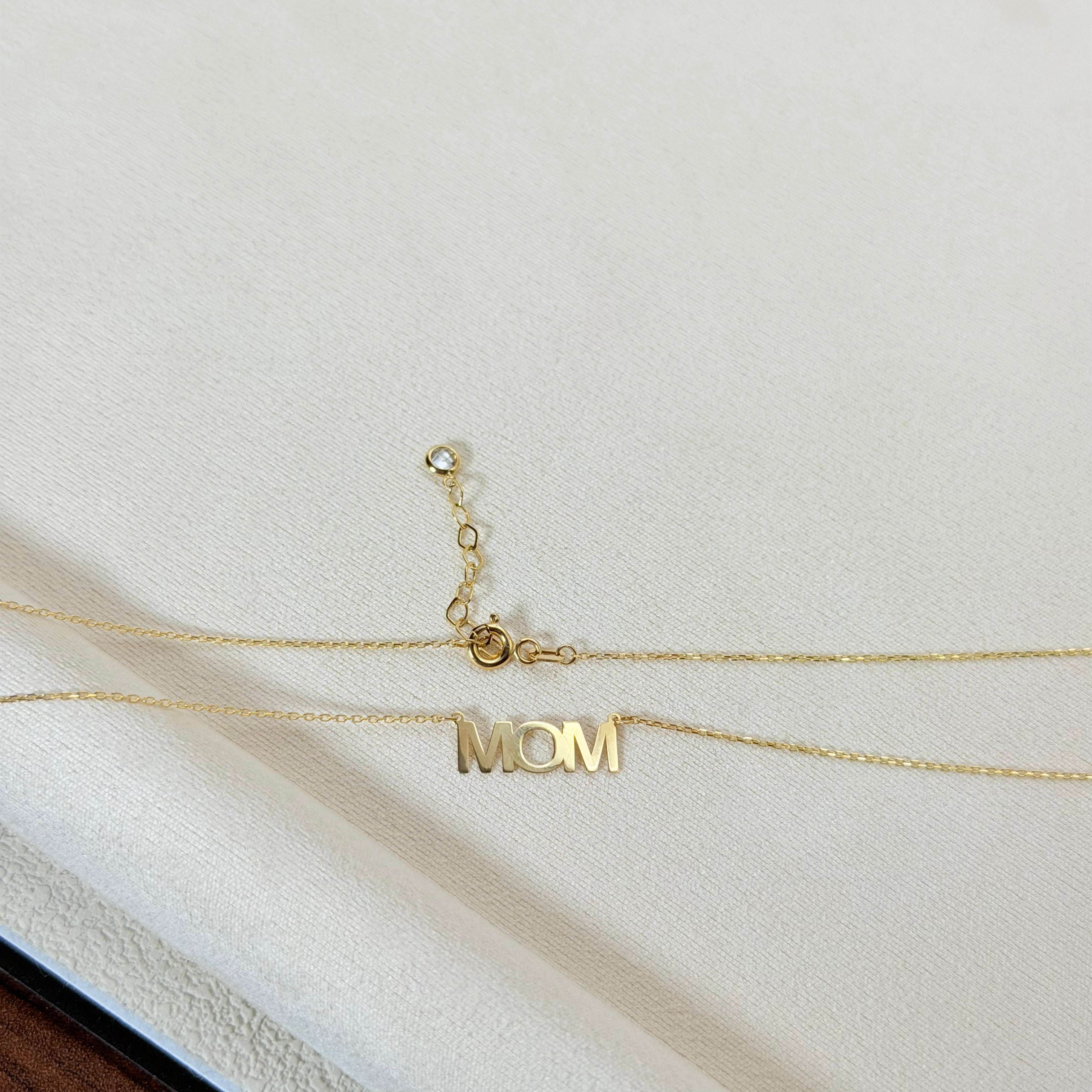 Yellow Gold 'MOM' Monogram Necklace