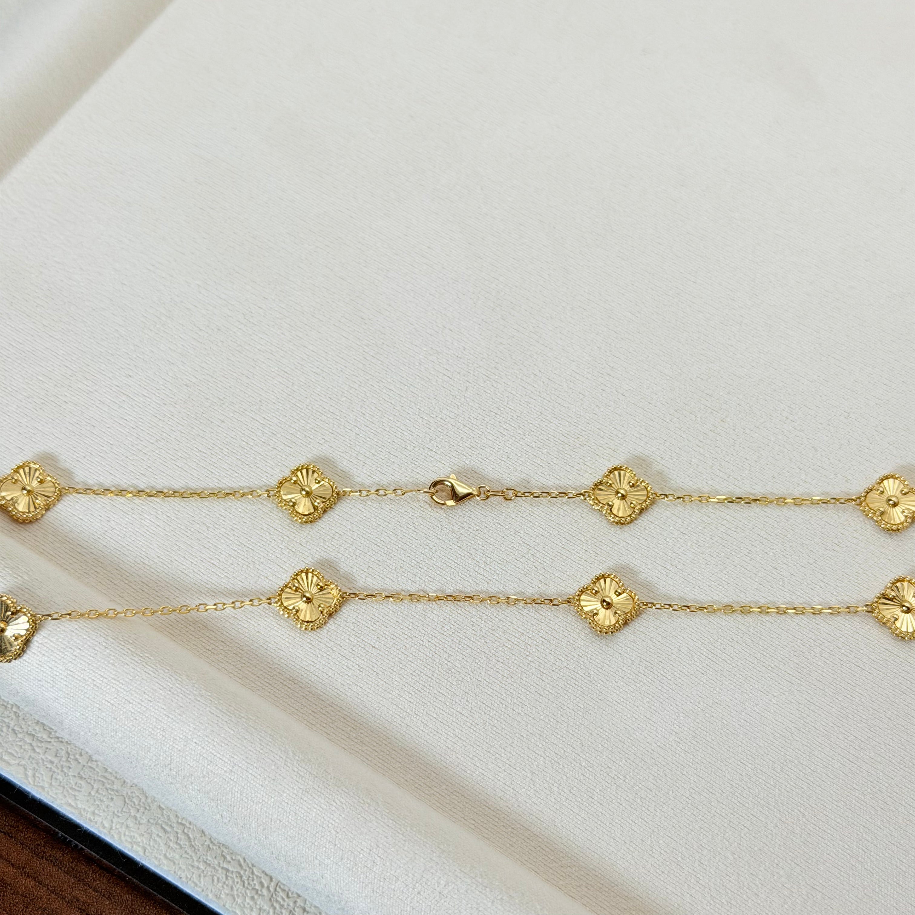 Yellow Gold Textured Quatrefoil Charm Necklace