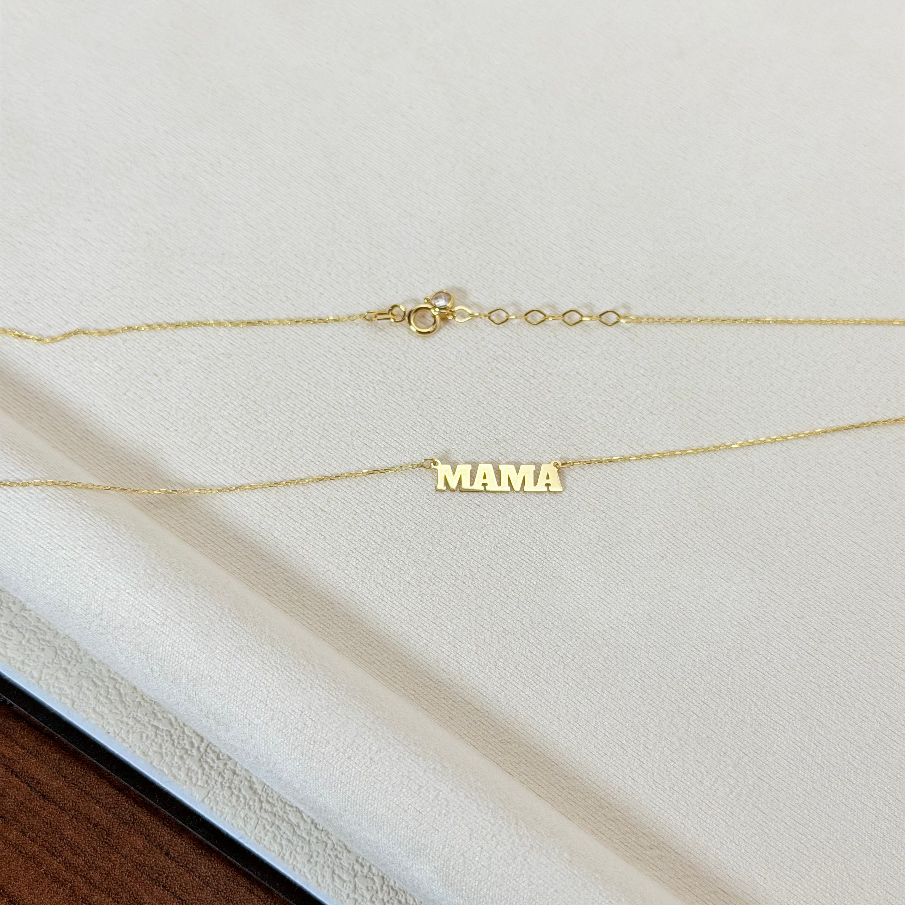 Yellow Gold MAMA Letter Pendant Necklace