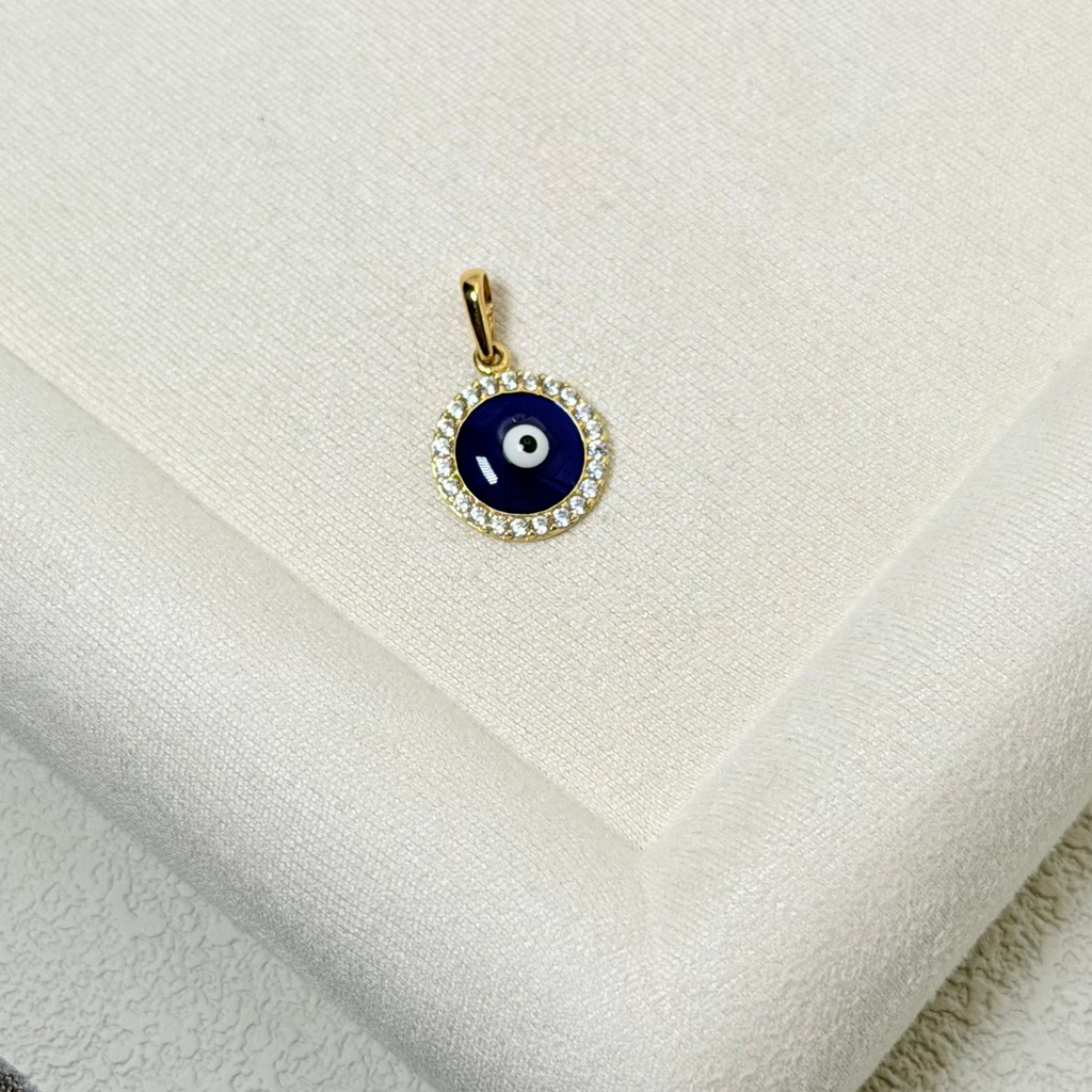 Yellow Gold Evil Eye Pendant with Zircon Halo