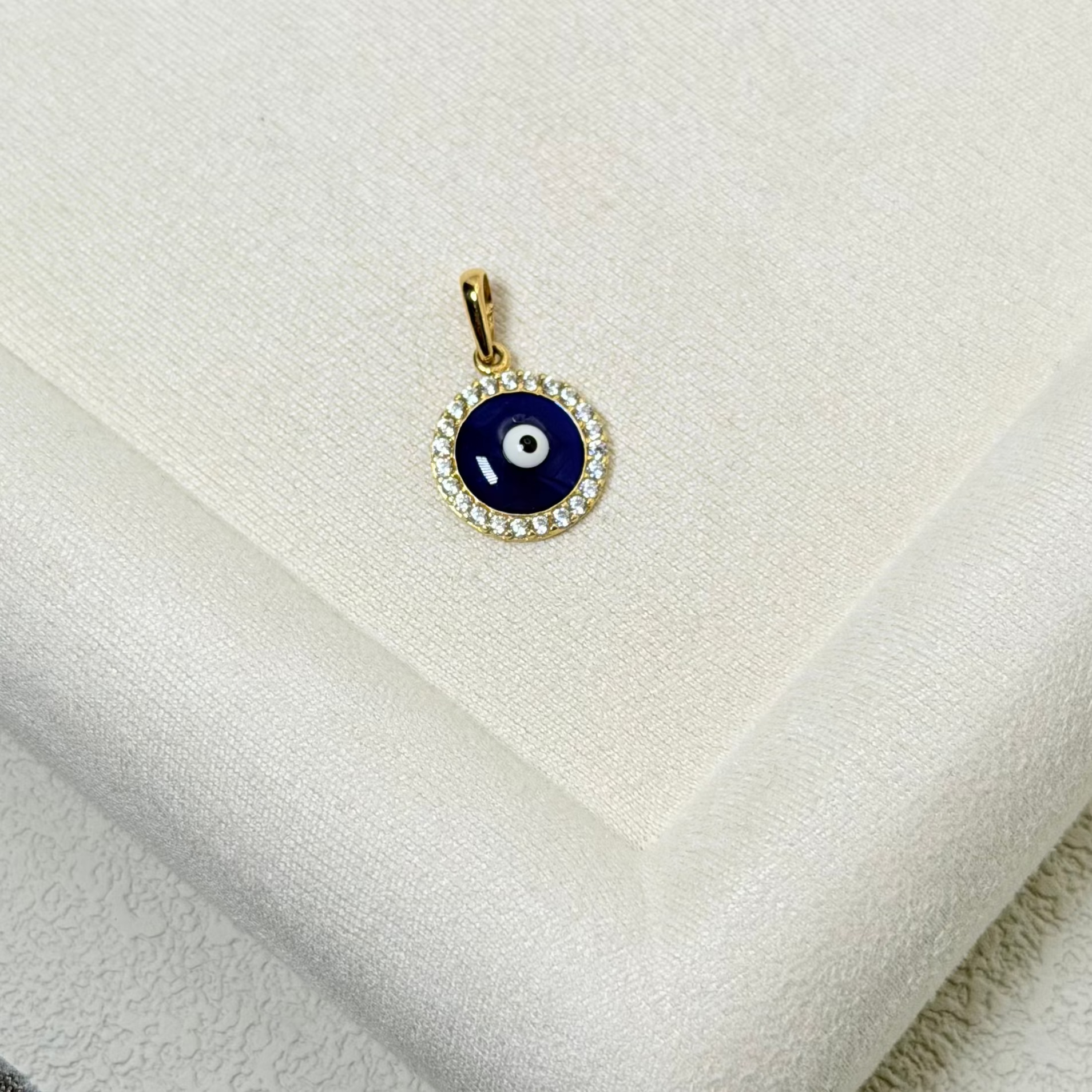 Yellow Gold Evil Eye Pendant with Zircon Halo