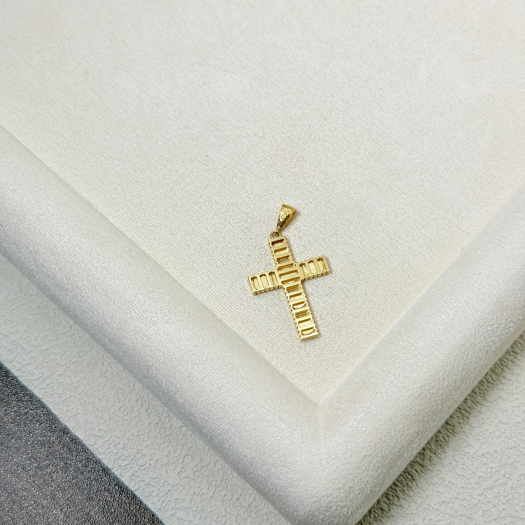 Textured Yellow Gold Screw Motif Cross Pendant