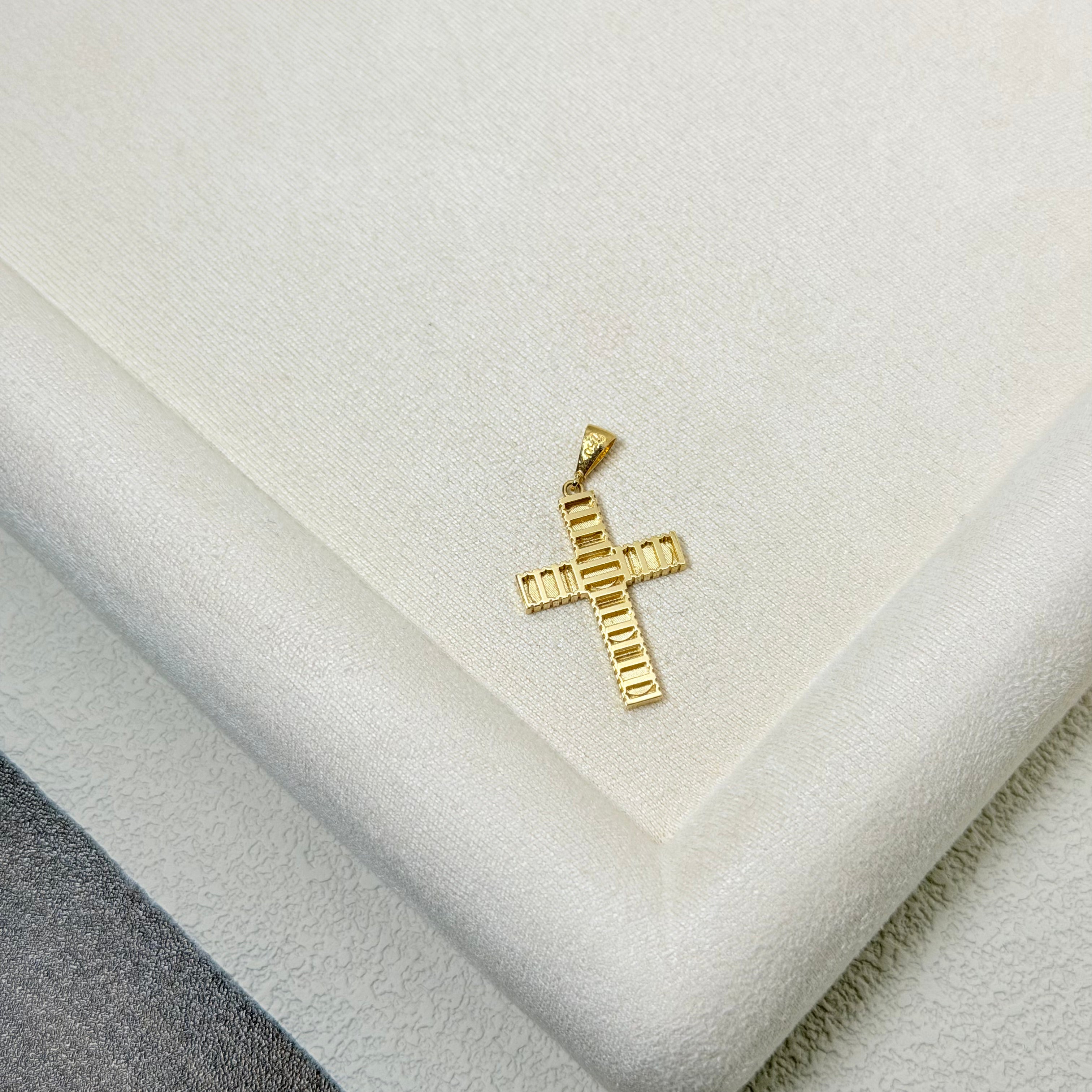 Textured Yellow Gold Screw Motif Cross Pendant