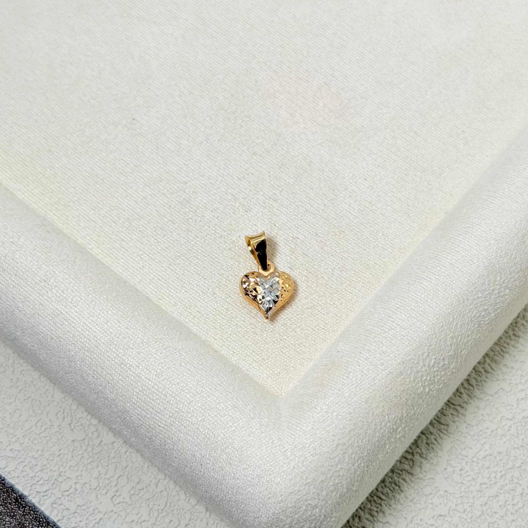 Tri-Color Diamond-Cut Heart Pendant in Yellow Gold