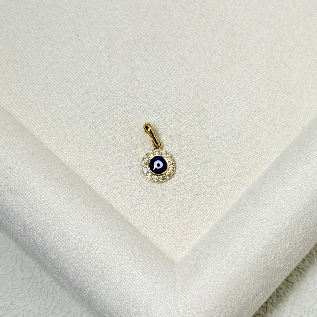 Yellow Gold Evil Eye Pendant with Zircon Halo