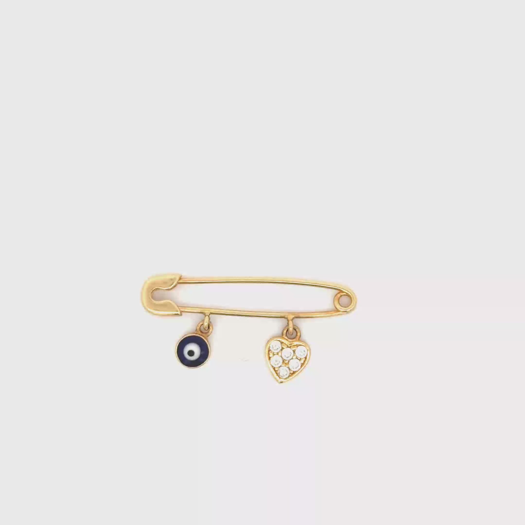 Yellow Gold Diamond Heart Baby Safety Pin Brooch