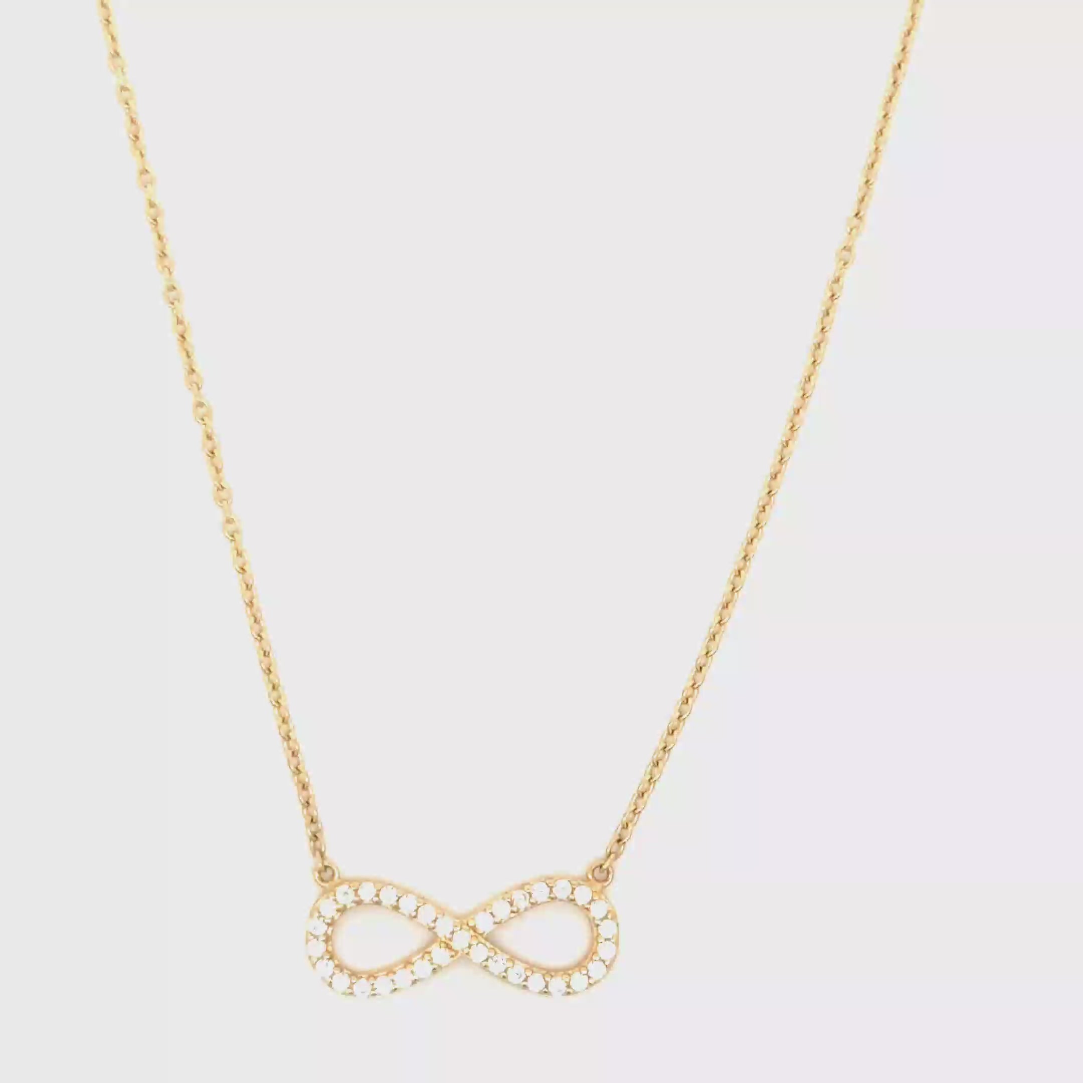 Yellow Gold Charm Necklace with Round Brilliant Diamond Infinity Pendant
