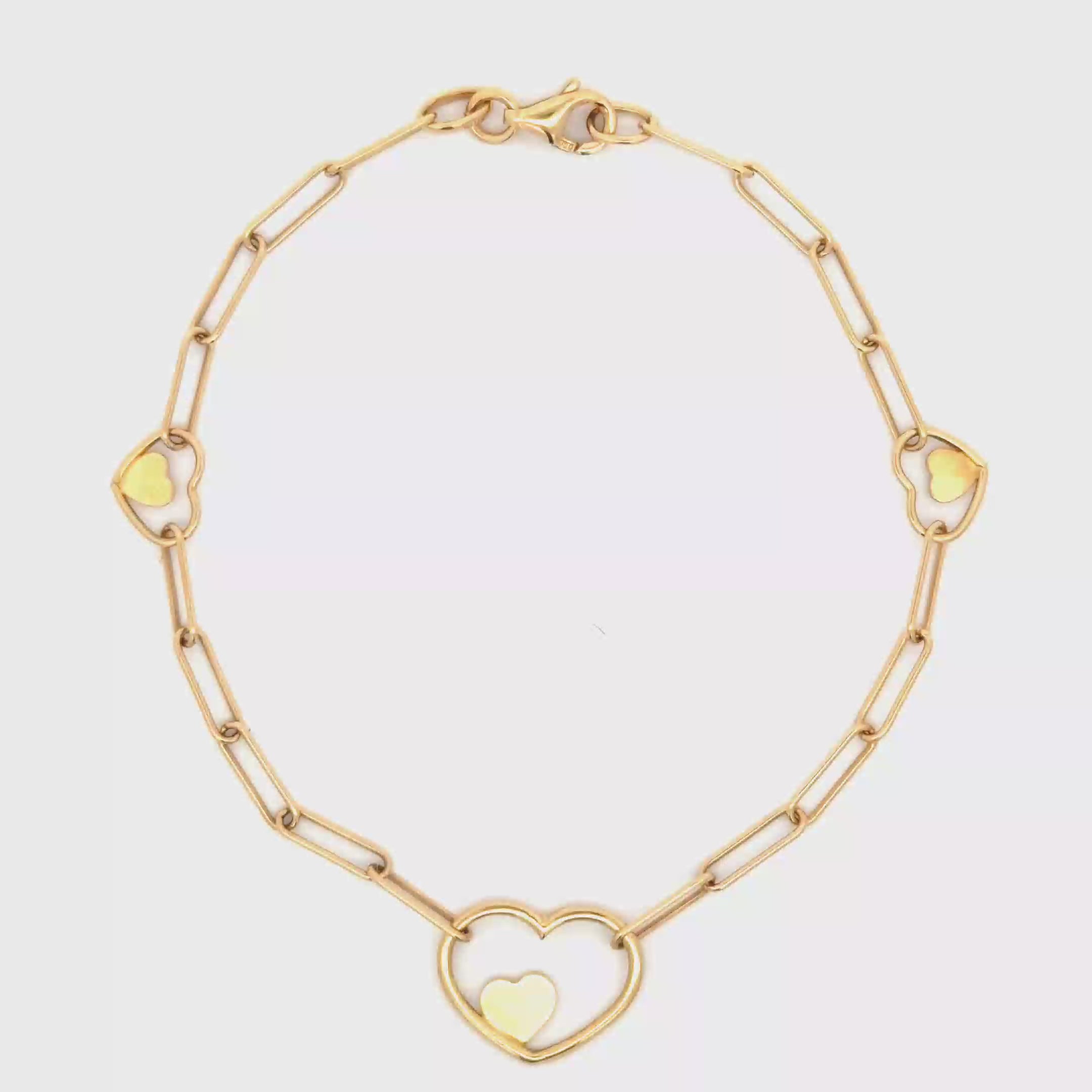 Yellow Gold Heart Motif Chain Bracelet
