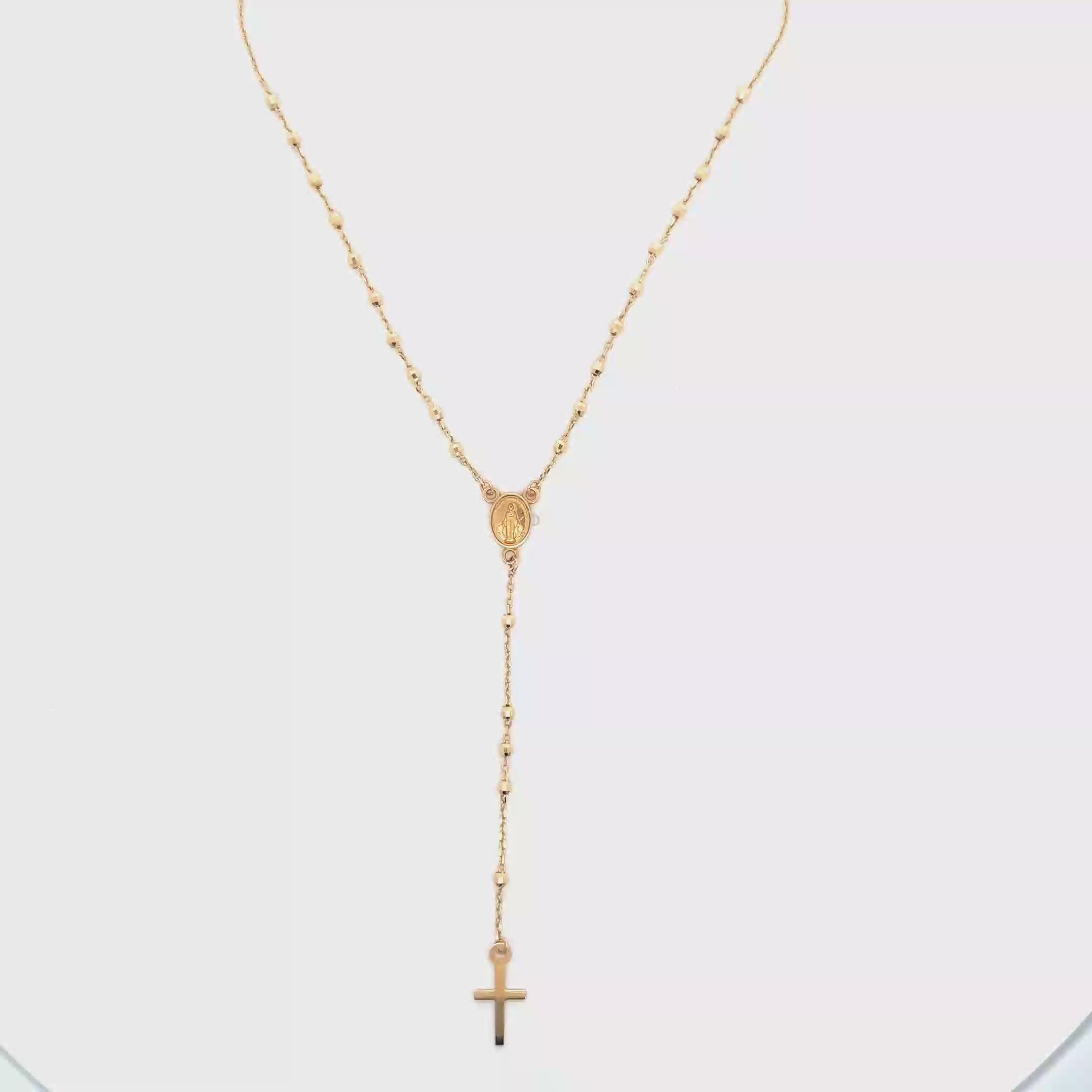 Elegant Yellow Gold Beaded Rosary Necklace with Pendant