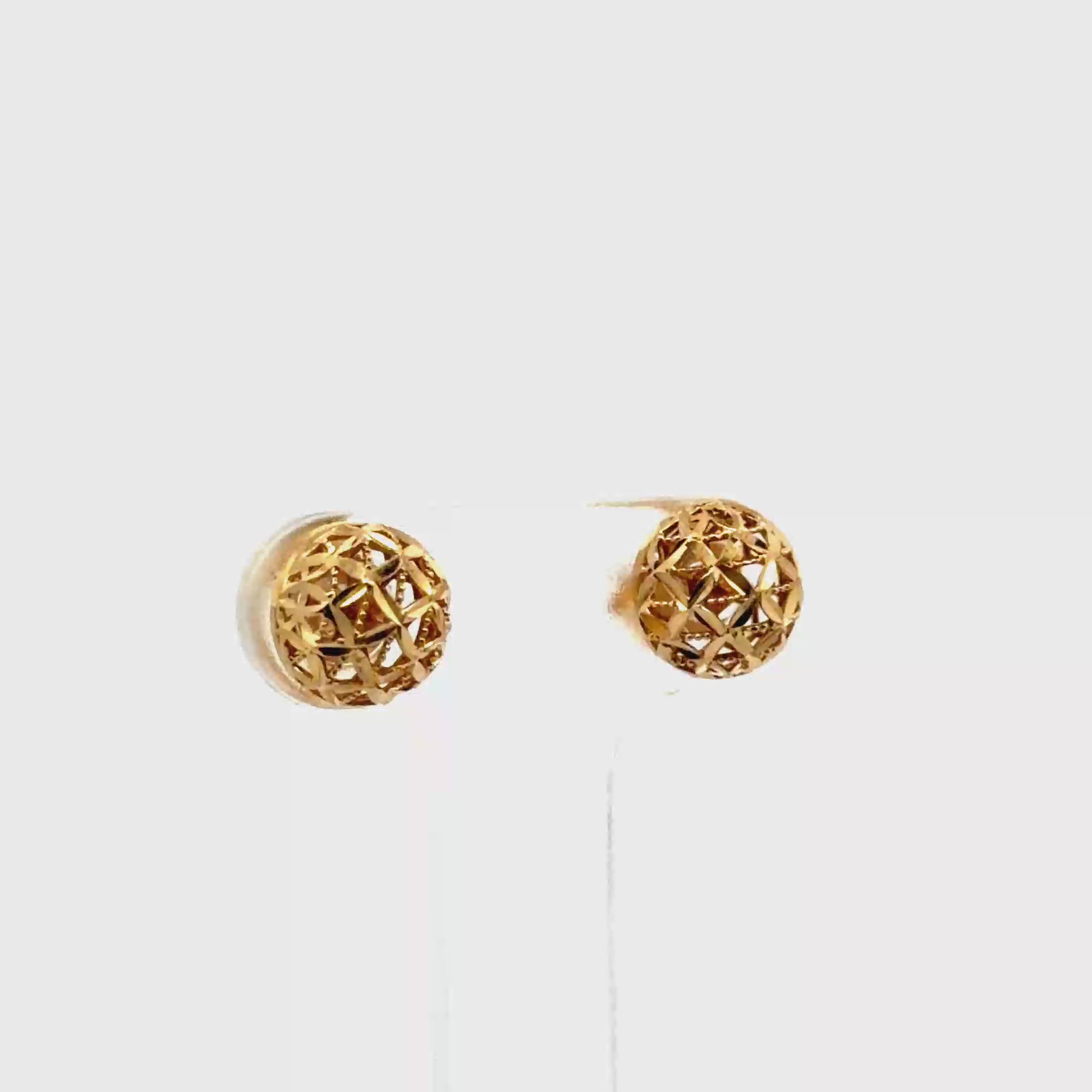 Yellow Gold Geometric Lattice Stud Earrings
