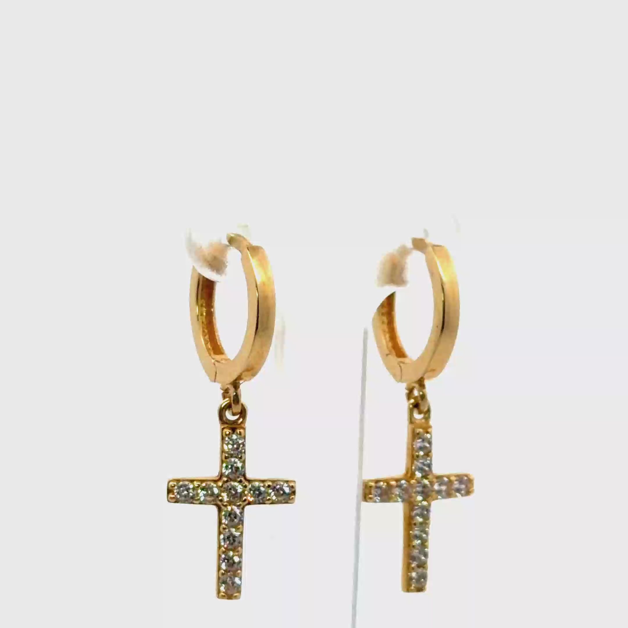 Yellow Gold brillant cross Hoop Earrings