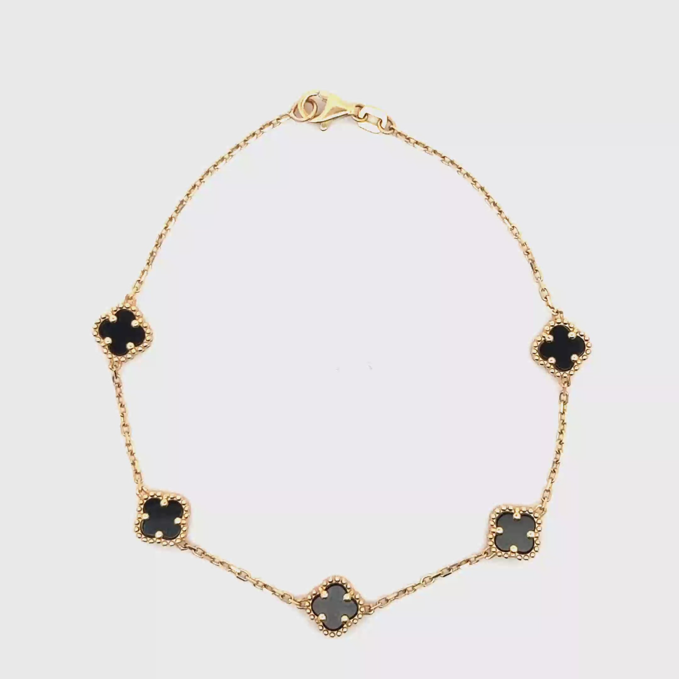 Yellow Gold Chain Bracelet with black clover