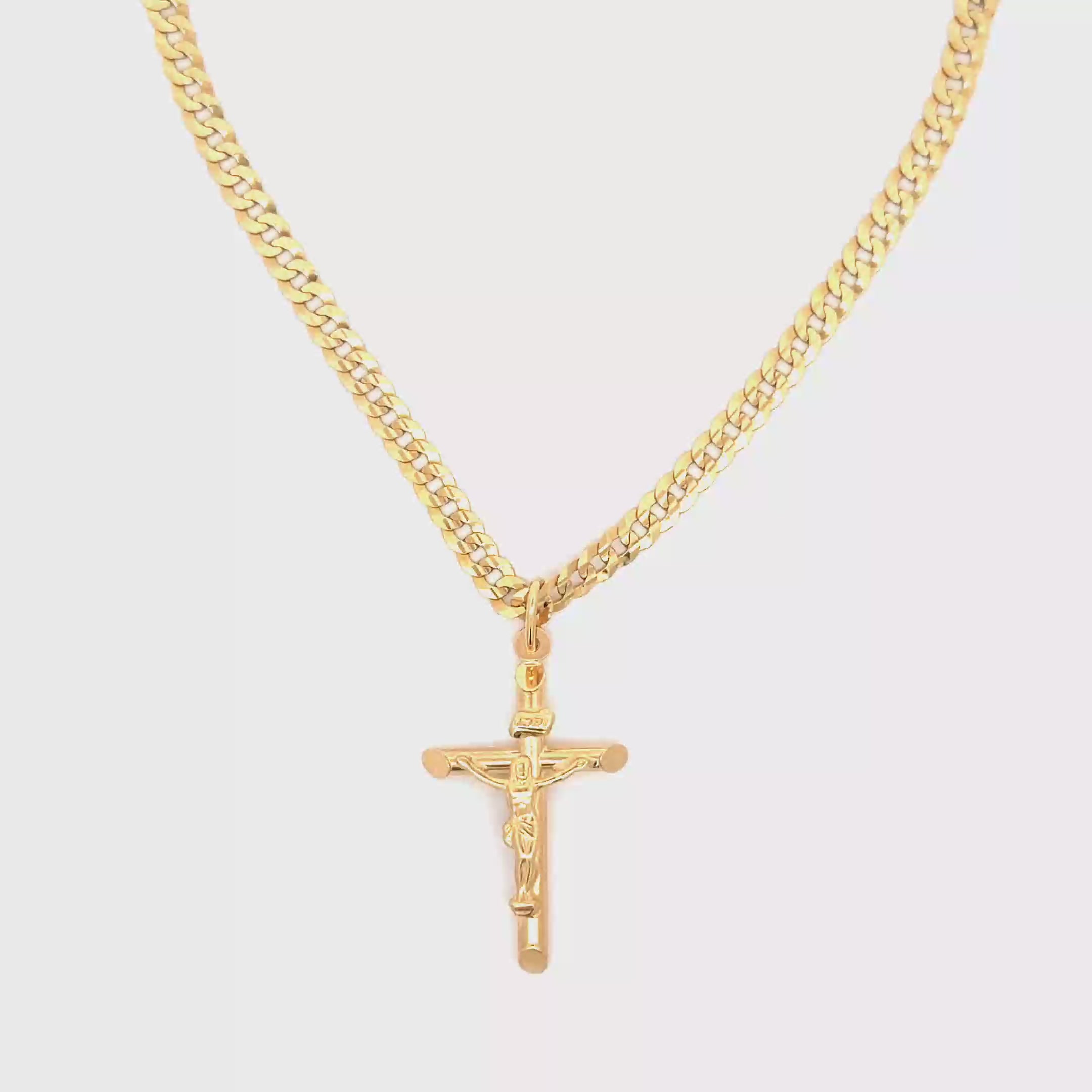 Classic Yellow Gold Chain Necklace with Crucifix Pendant