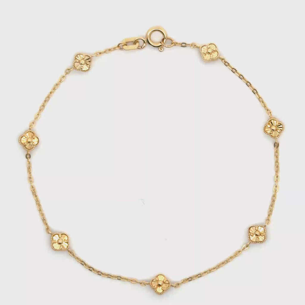 18K Yellow Gold Clover Station Chain Bracelet