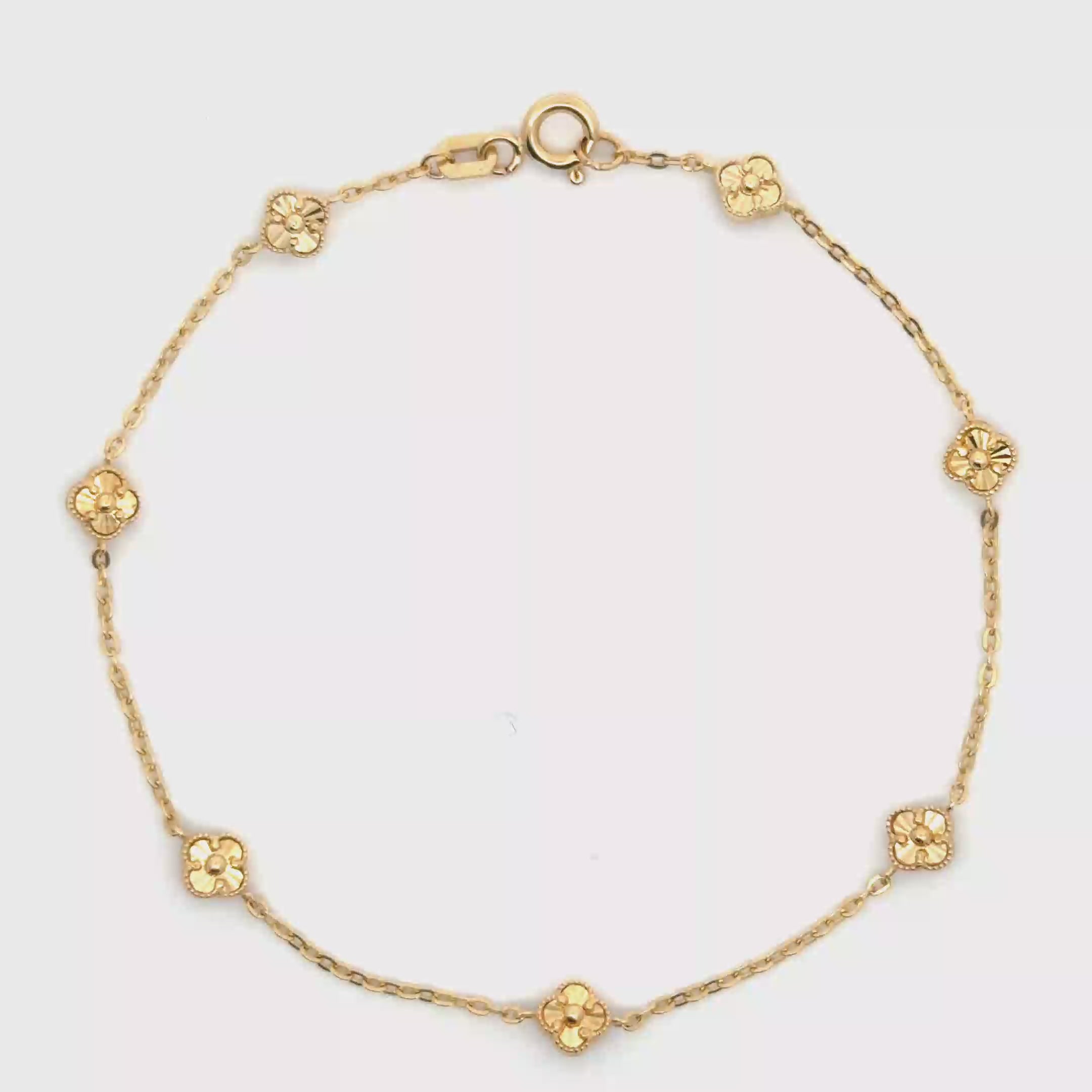 18K Yellow Gold Clover Station Chain Bracelet