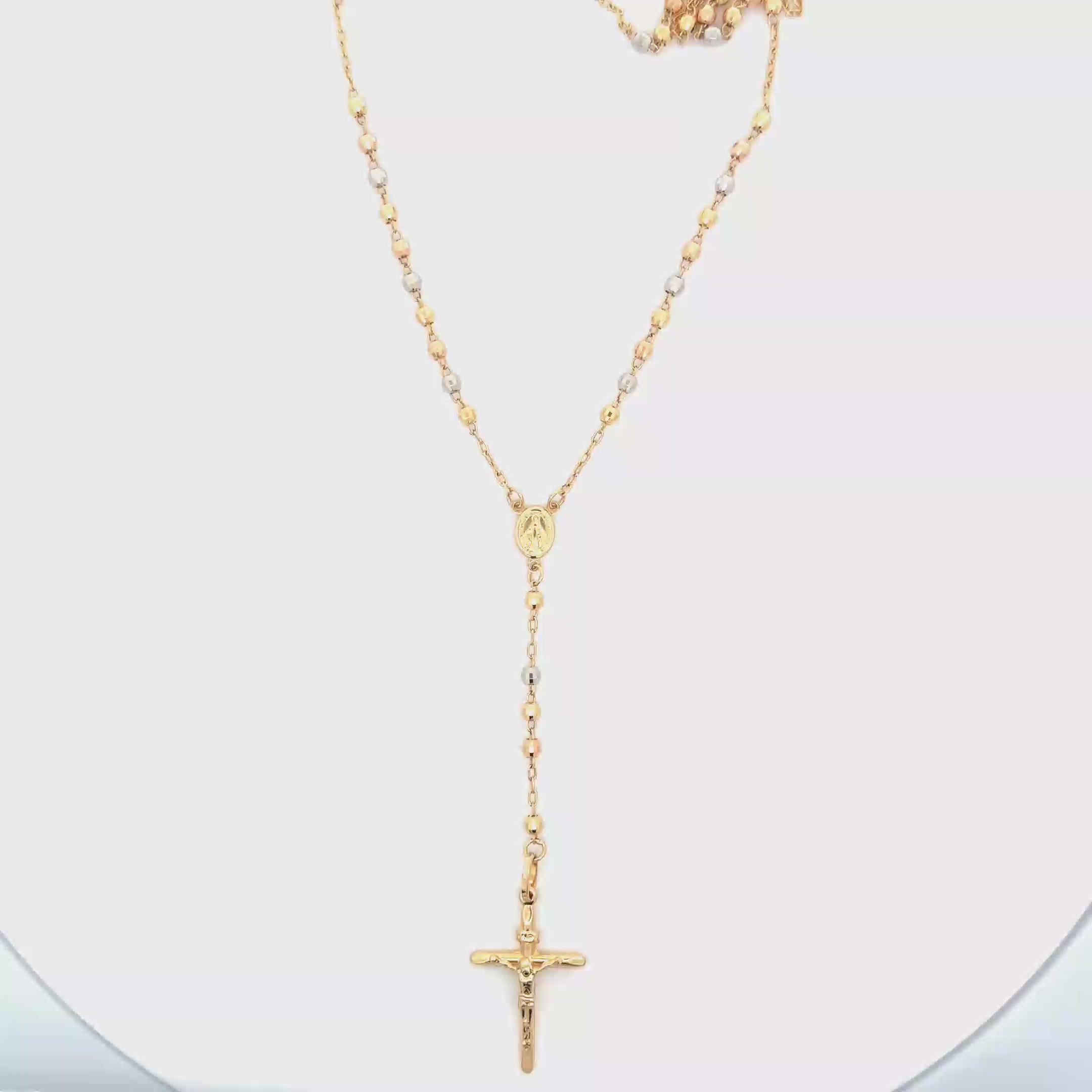 Elegant Yellow Gold Beaded Rosary Necklace