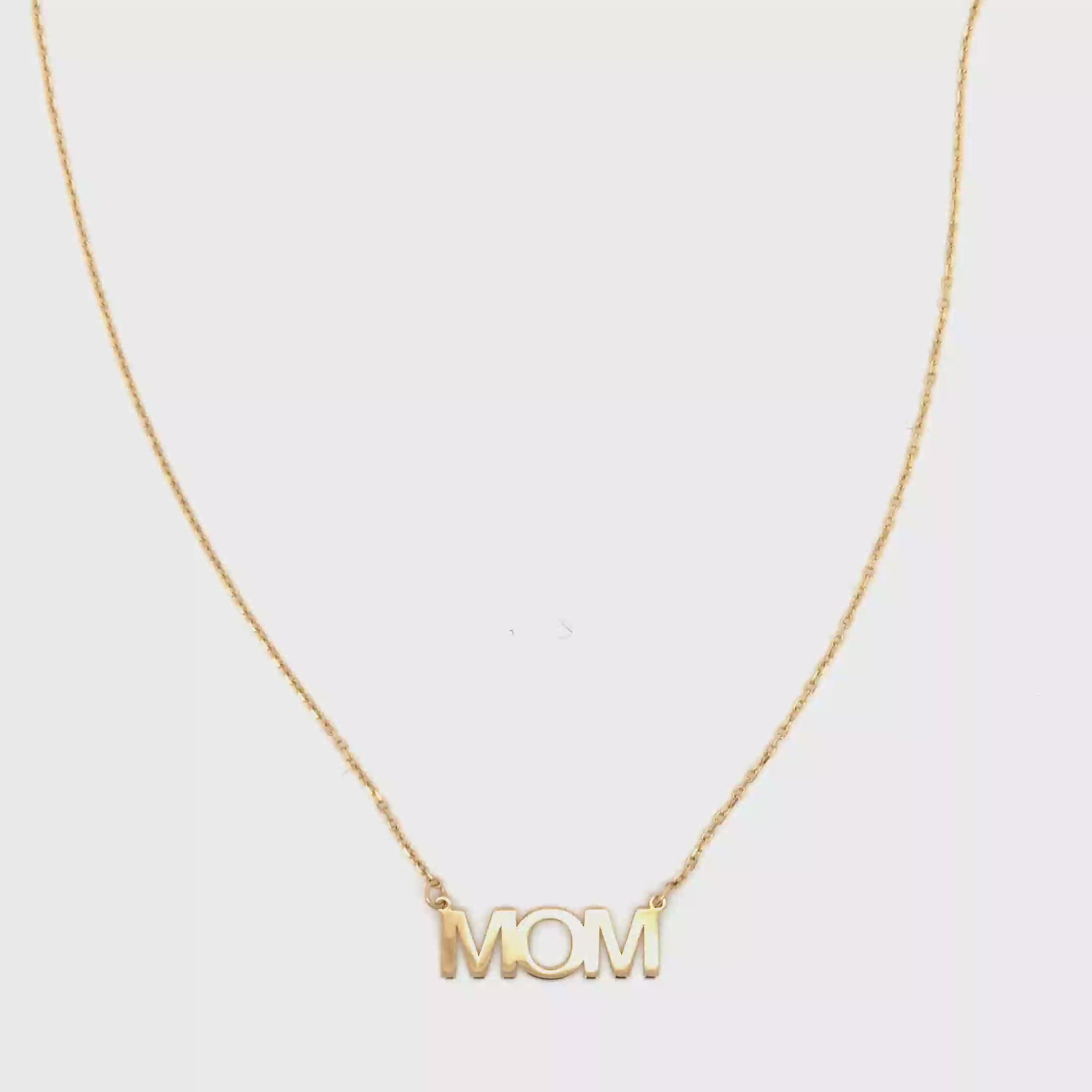 Yellow Gold "MOM" Pendant Chain Necklace